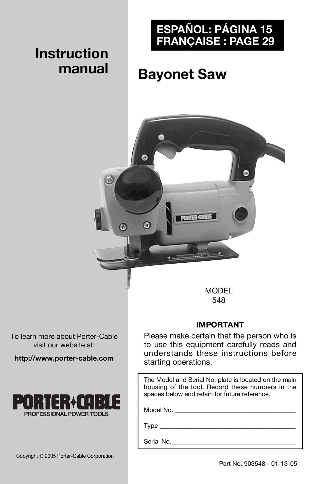Porter-Cable Model 548 Sewing Machine User Manual