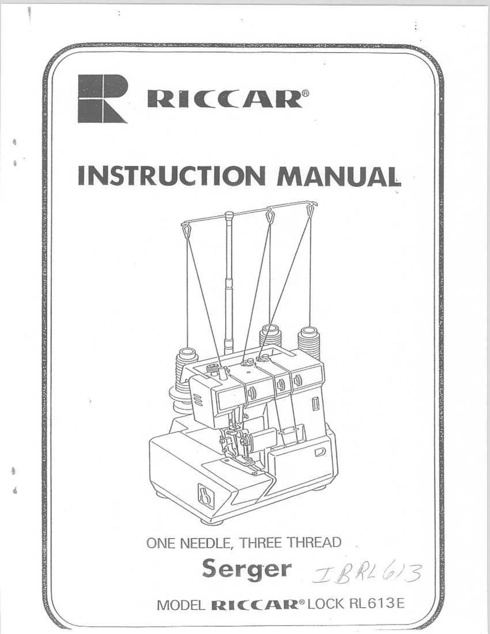 Riccar IBRL613 Sewing Machine User Manual
