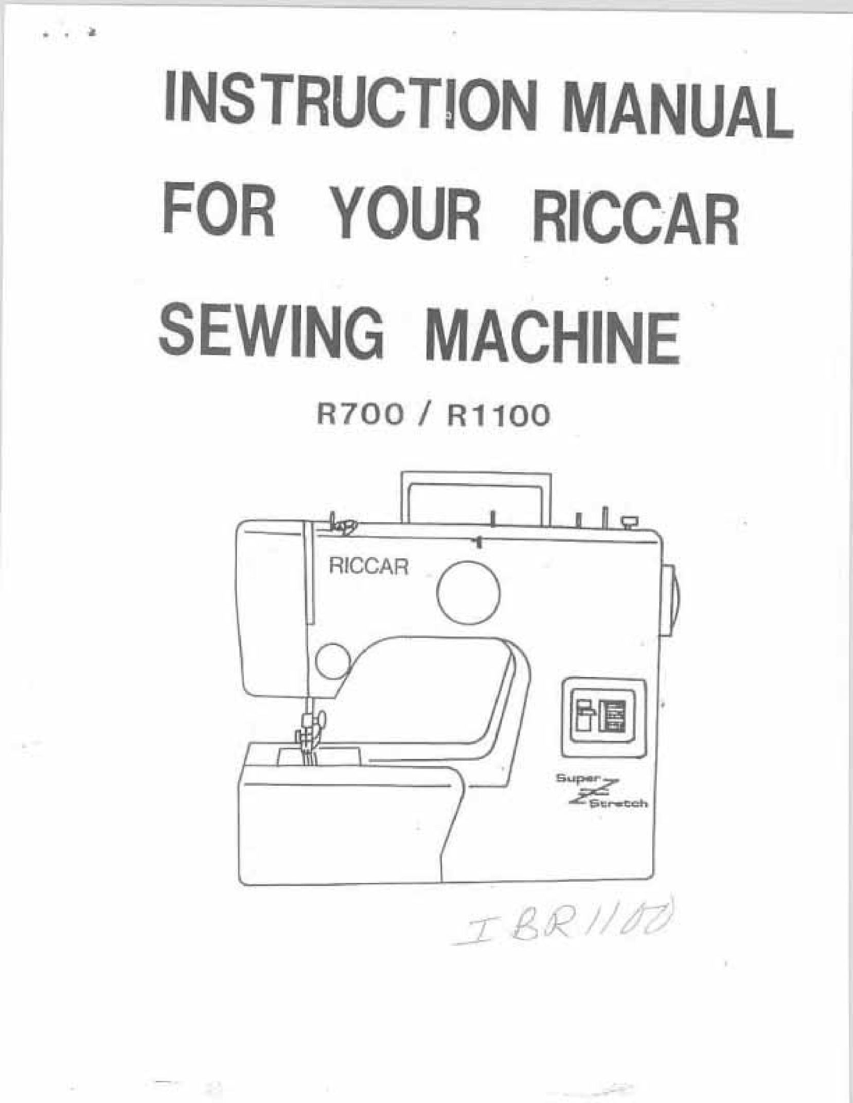 Riccar R1100 Sewing Machine User Manual