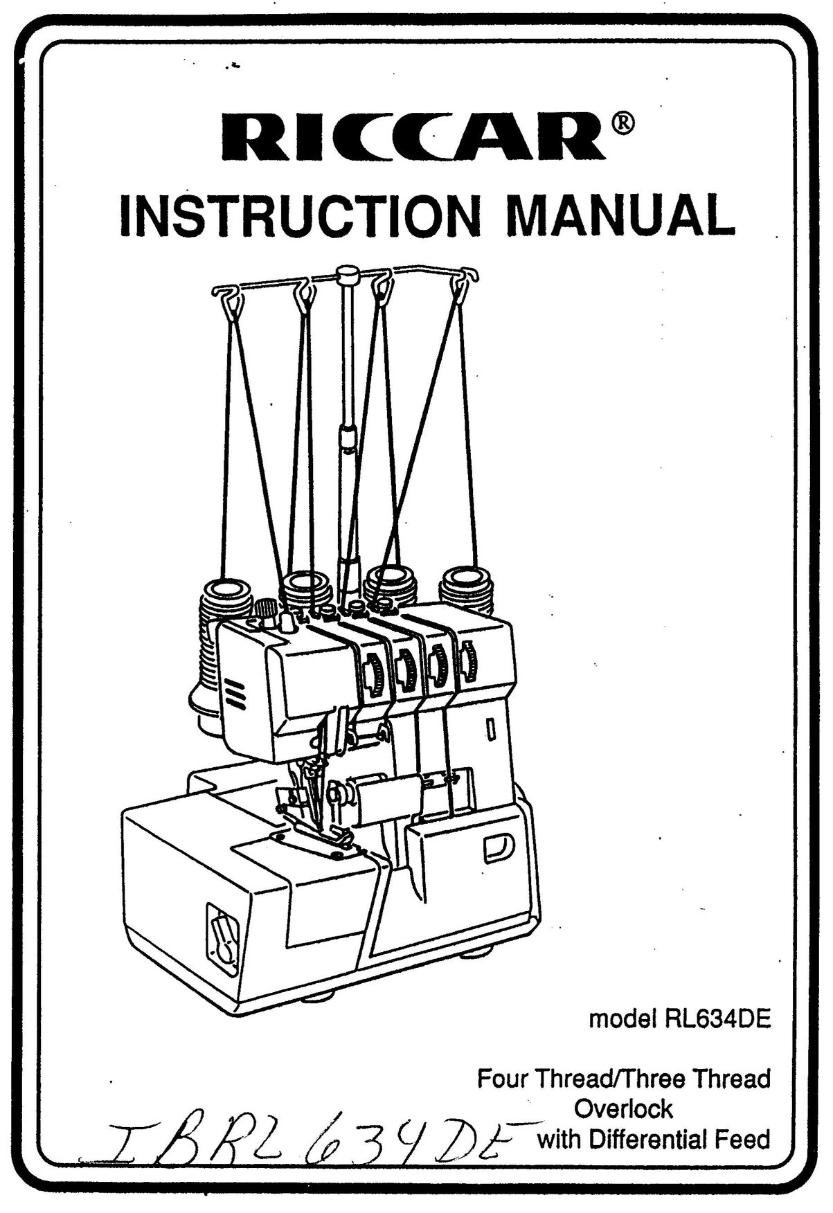 Riccar RL634DE Sewing Machine User Manual