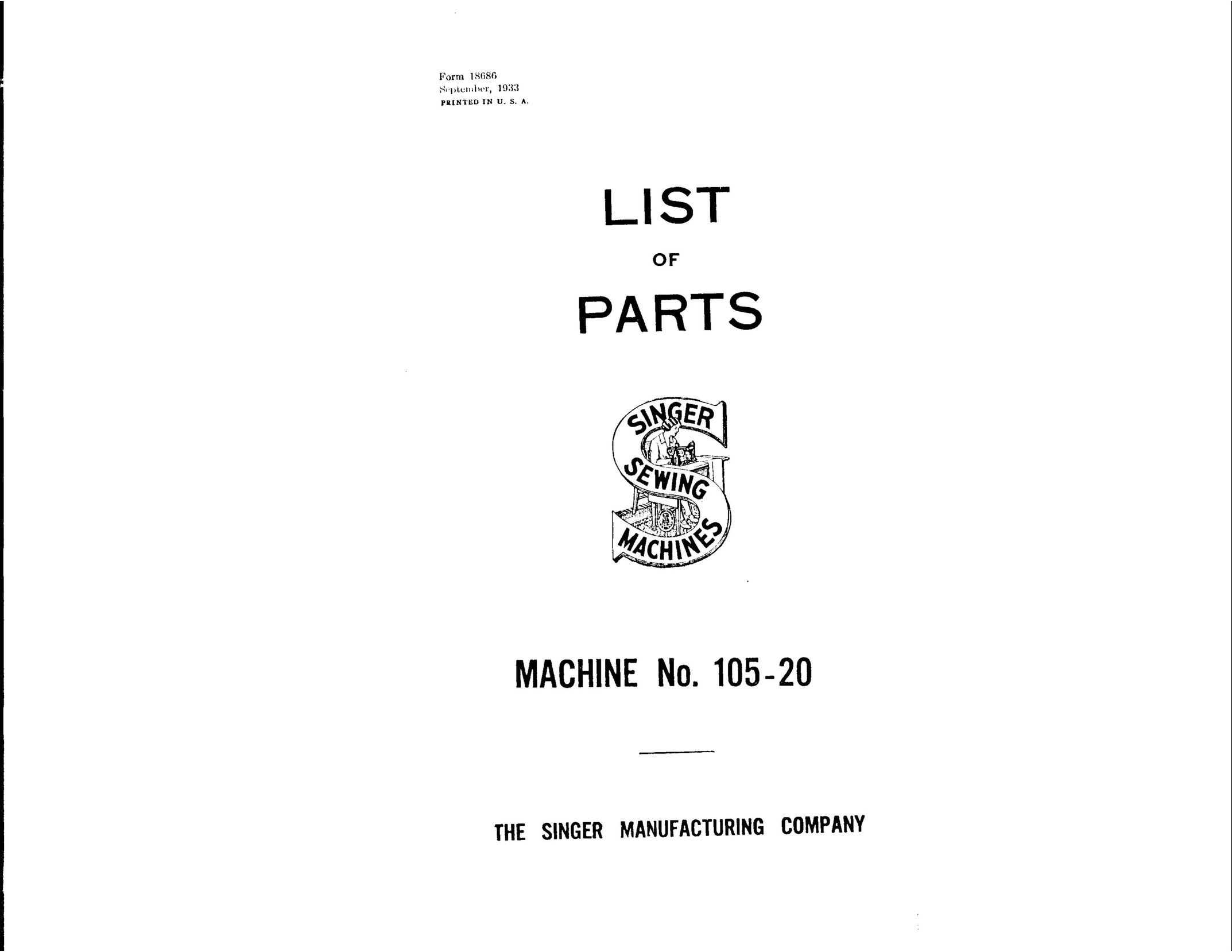 Singer 105-20 Sewing Machine User Manual