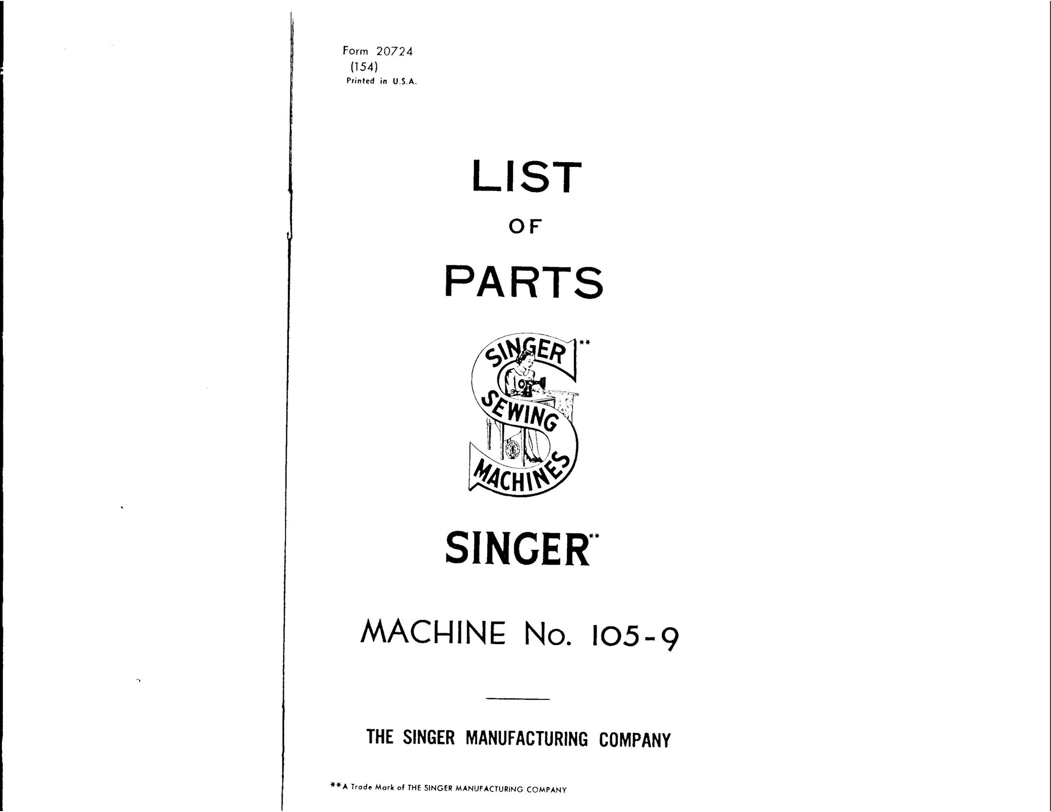 Singer 105-9 Sewing Machine User Manual