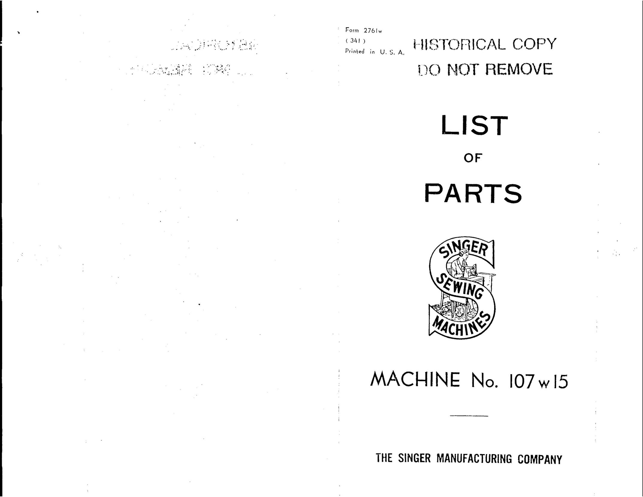 Singer 107W15 Sewing Machine User Manual