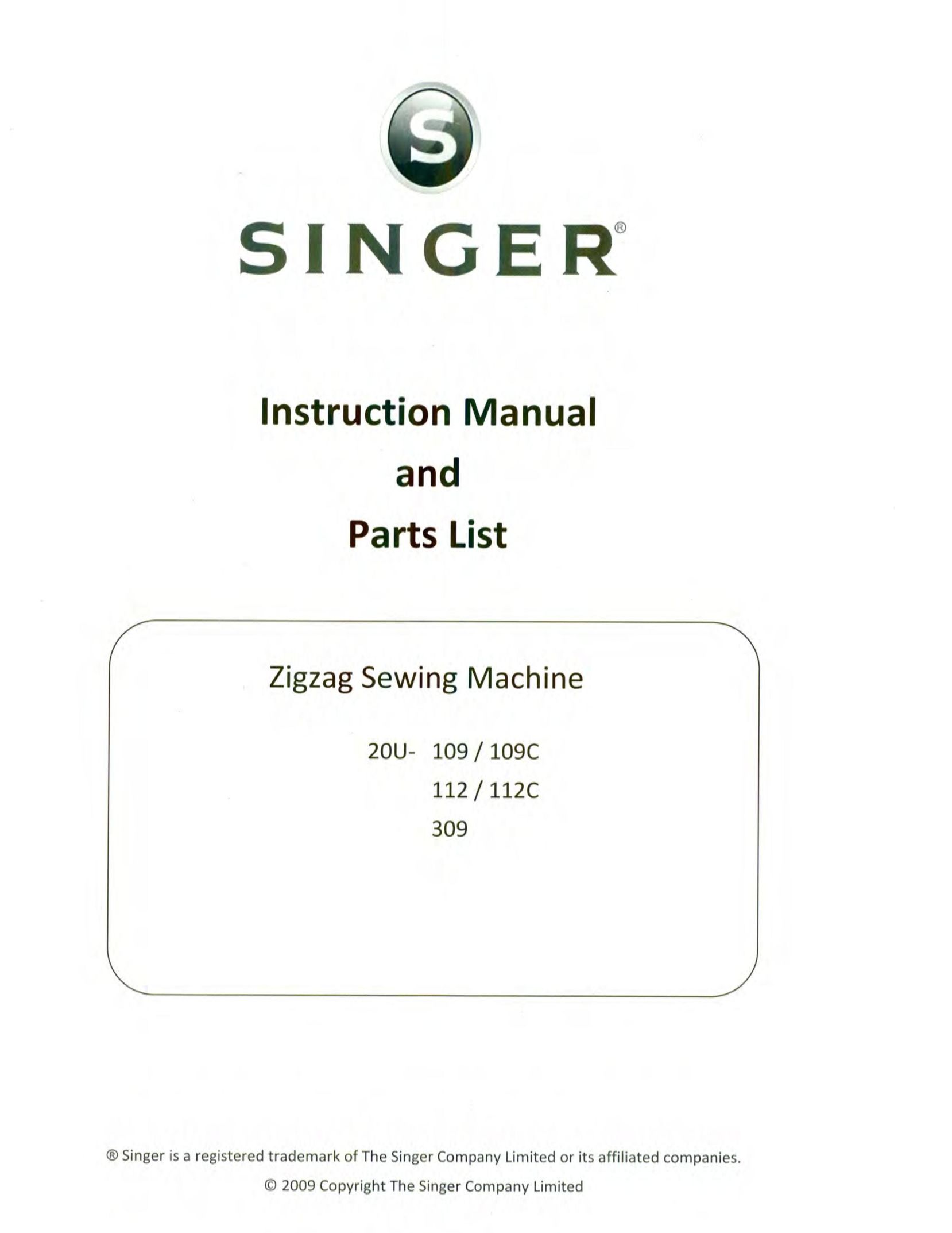 Singer 109 Sewing Machine User Manual