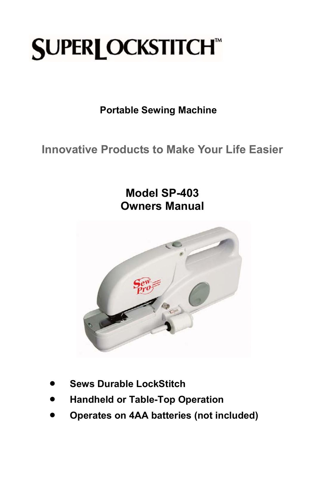 Top Innovations SP-403 Sewing Machine User Manual