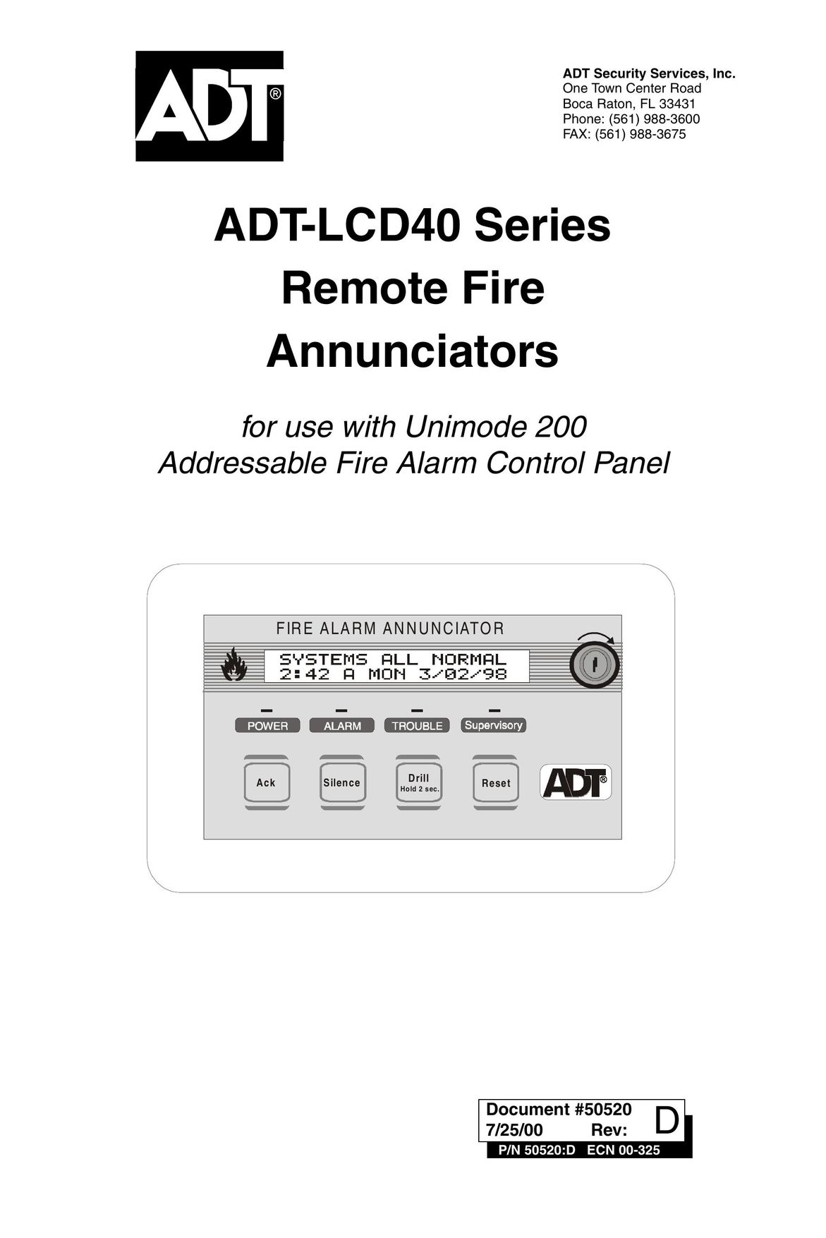 ADT Security Services ADT-LCD40 Smoke Alarm User Manual