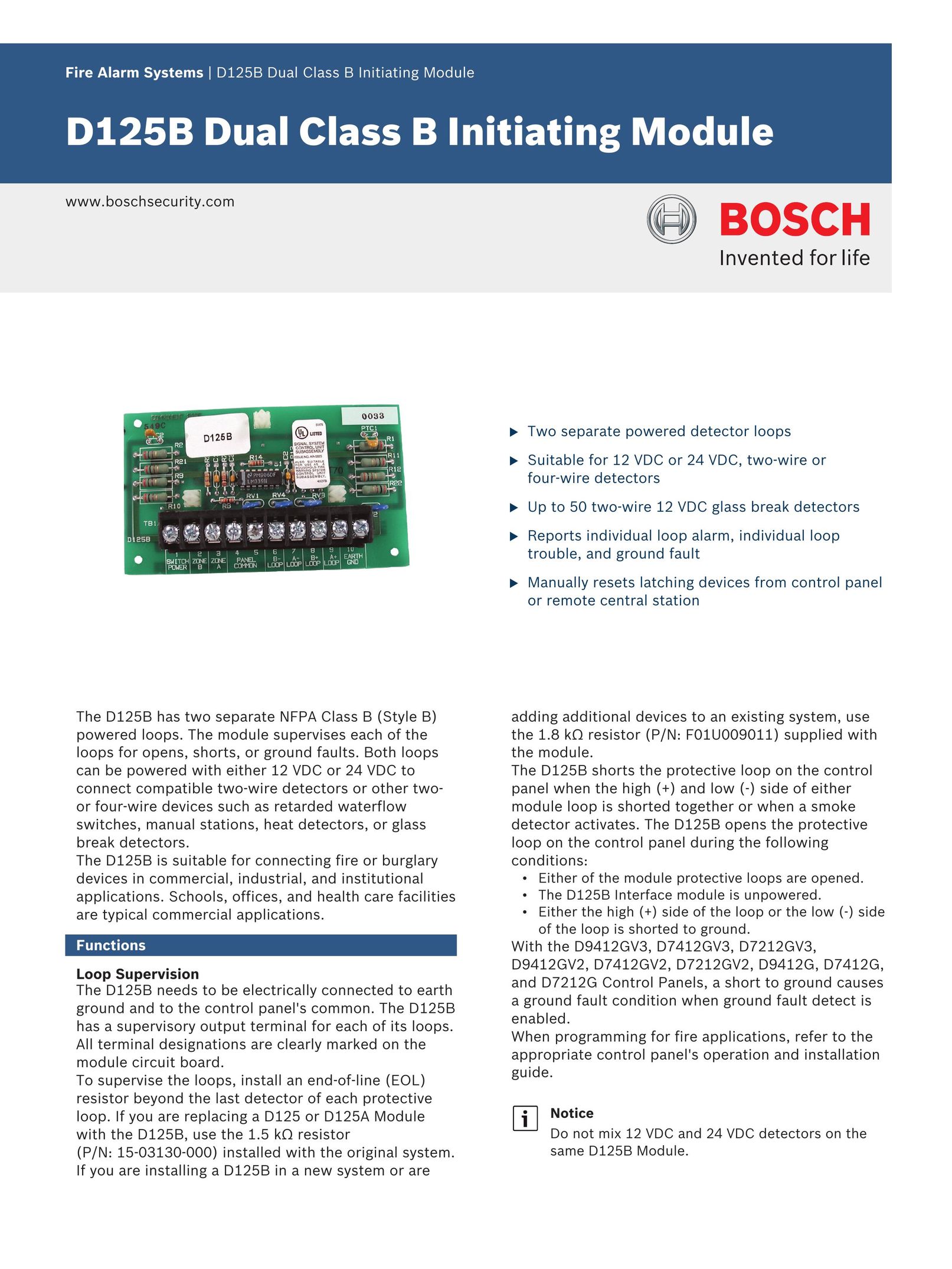 Bosch Appliances D125B Smoke Alarm User Manual