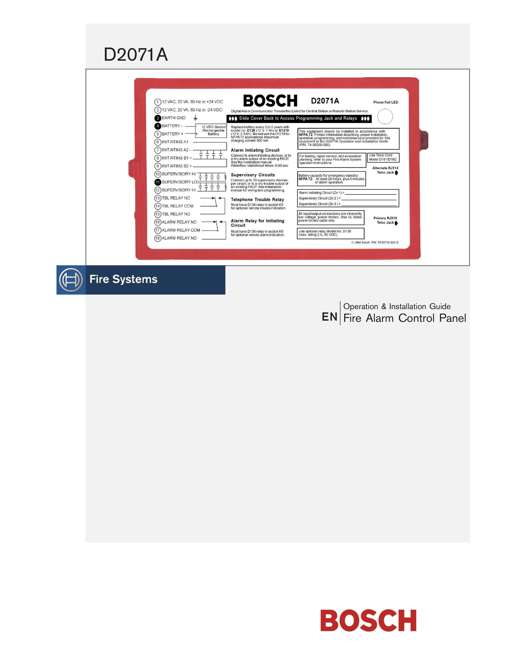 Bosch Appliances D2071A Smoke Alarm User Manual