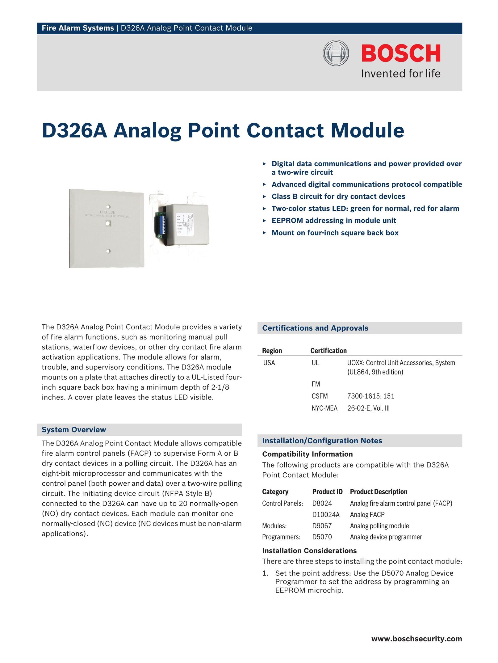 Bosch Appliances D326A Smoke Alarm User Manual