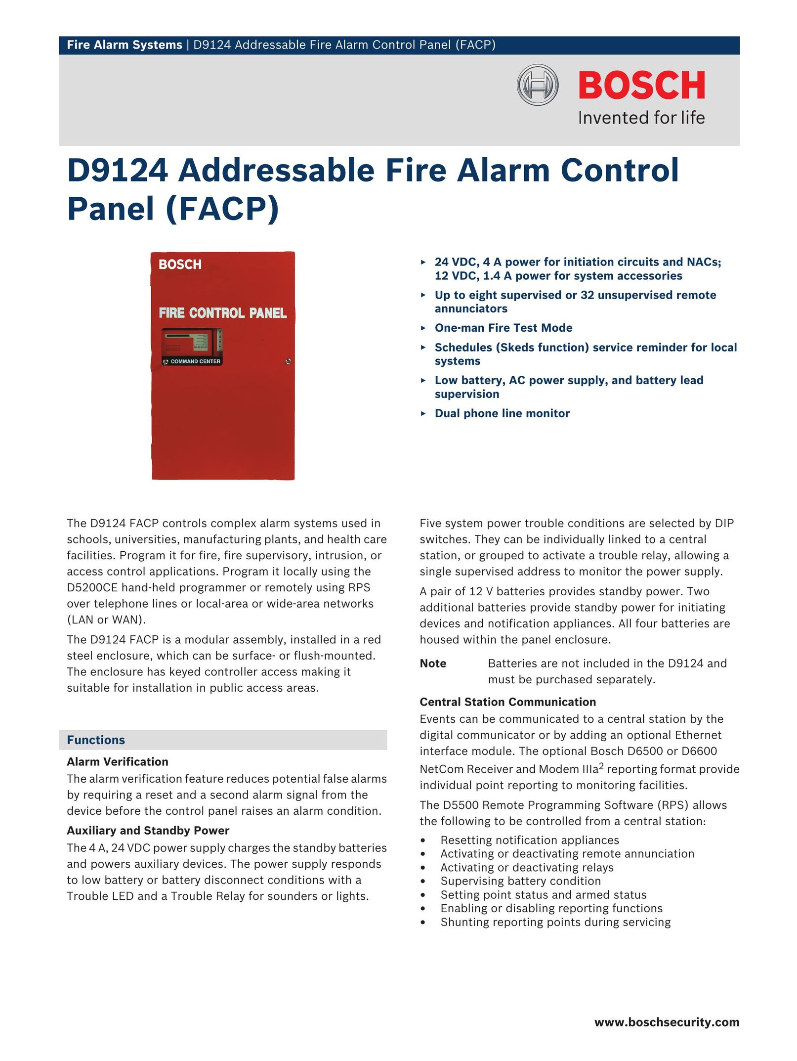 Bosch Appliances D9124 Smoke Alarm User Manual