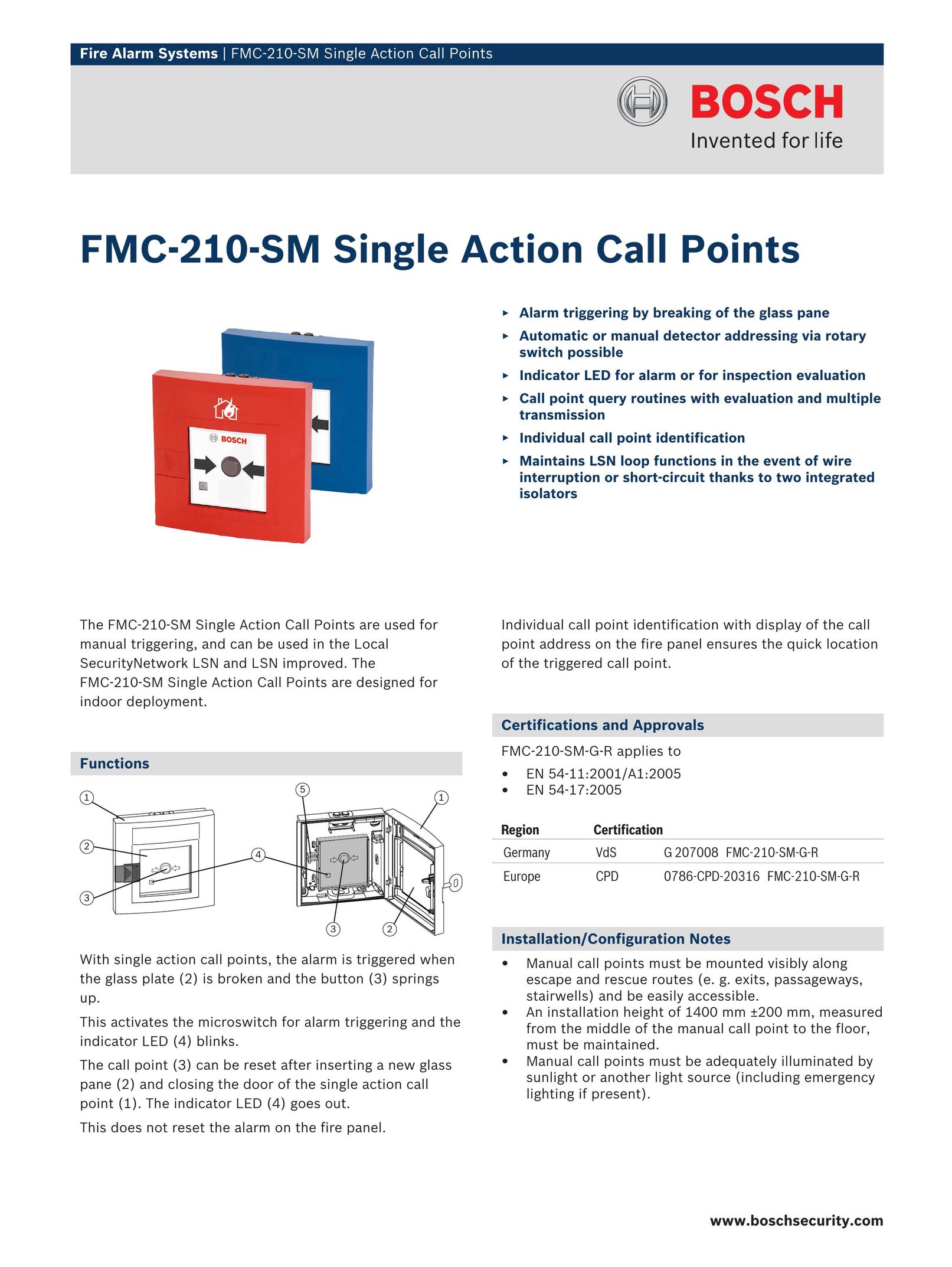 Bosch Appliances FMC210SM Smoke Alarm User Manual