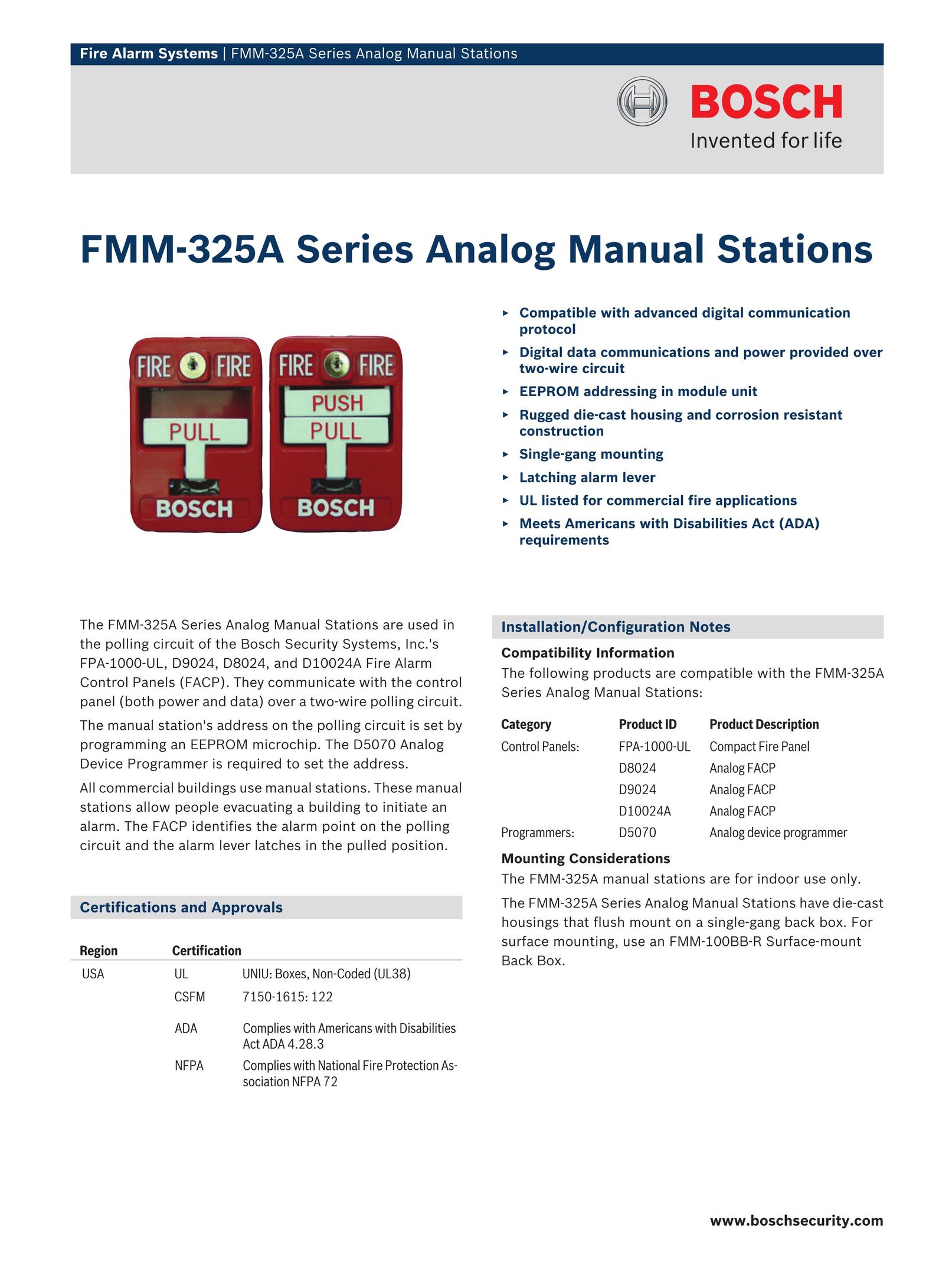 Bosch Appliances FMM325A Smoke Alarm User Manual