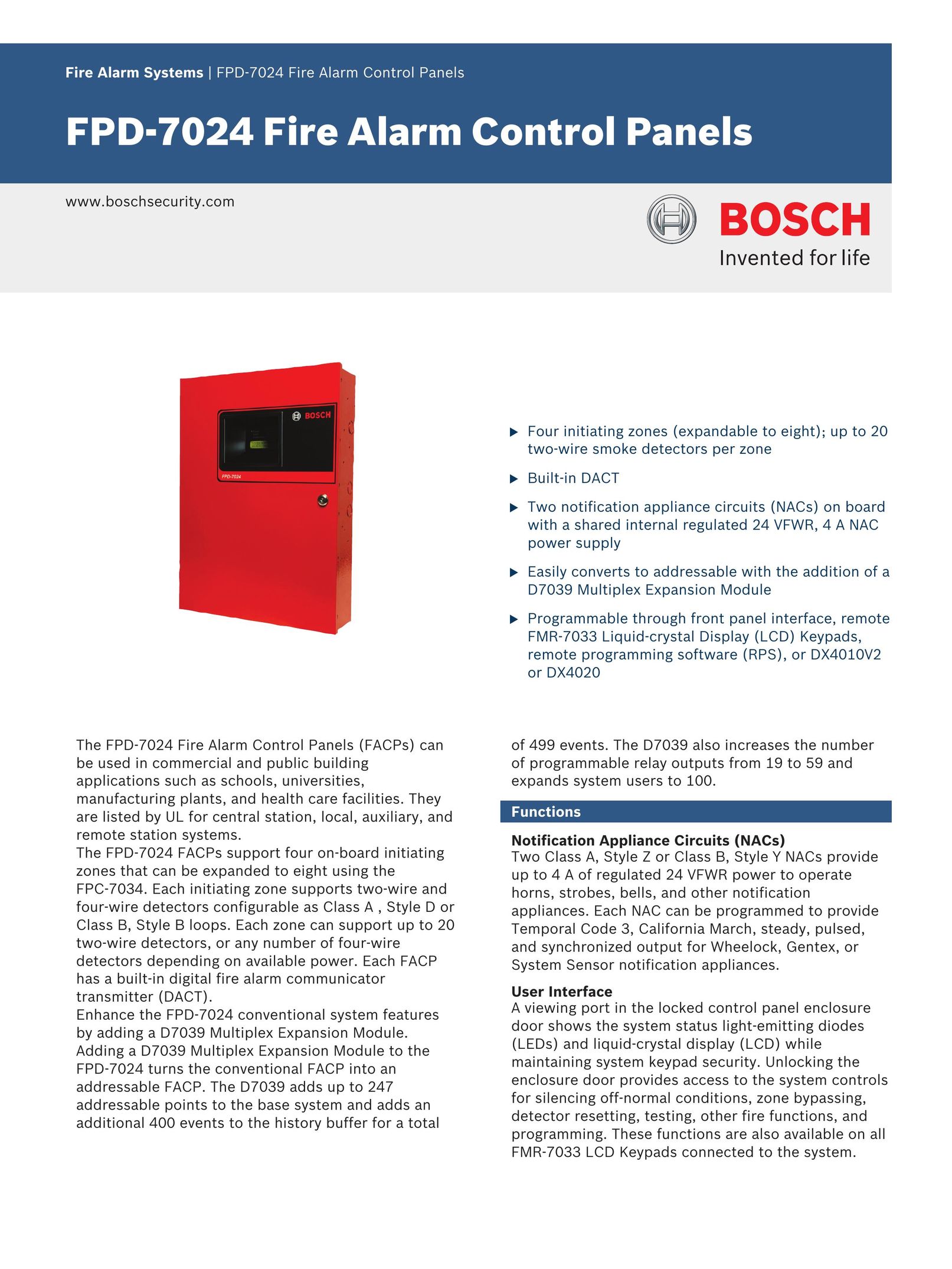Bosch Appliances FPD-7024 Smoke Alarm User Manual