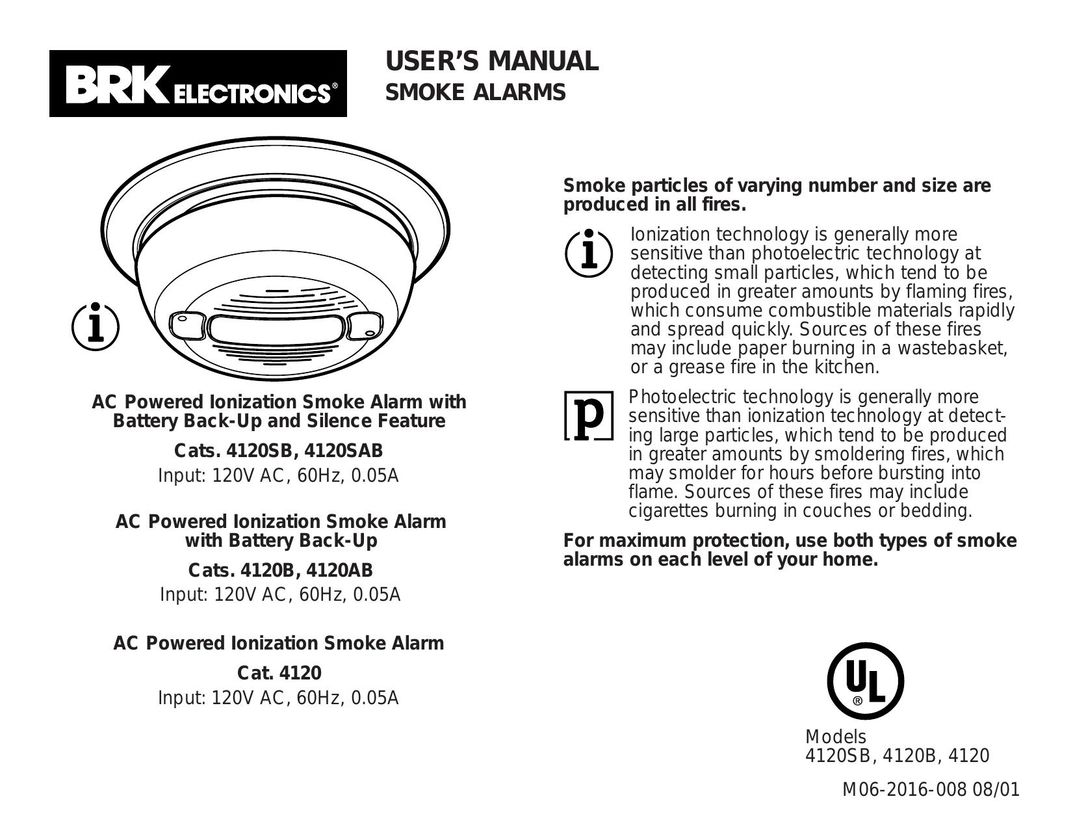 BRK electronic 4120 AC Smoke Alarm User Manual