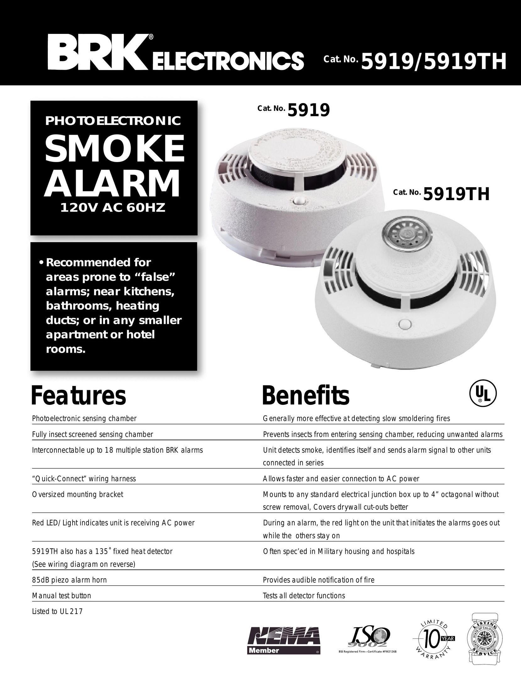BRK electronic 5919/5919 TH Smoke Alarm User Manual