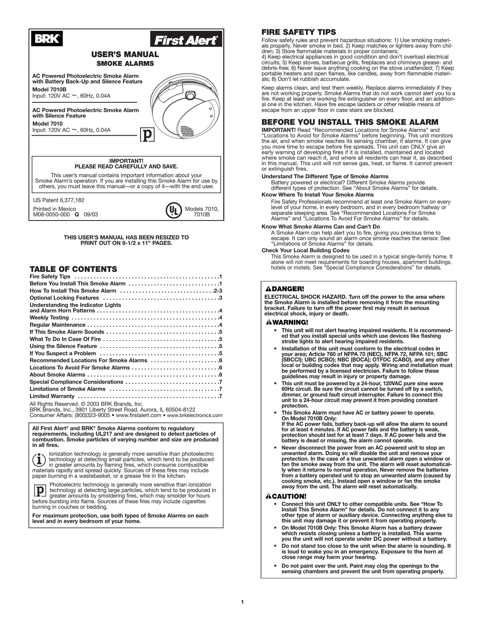 BRK electronic 7010 Smoke Alarm User Manual