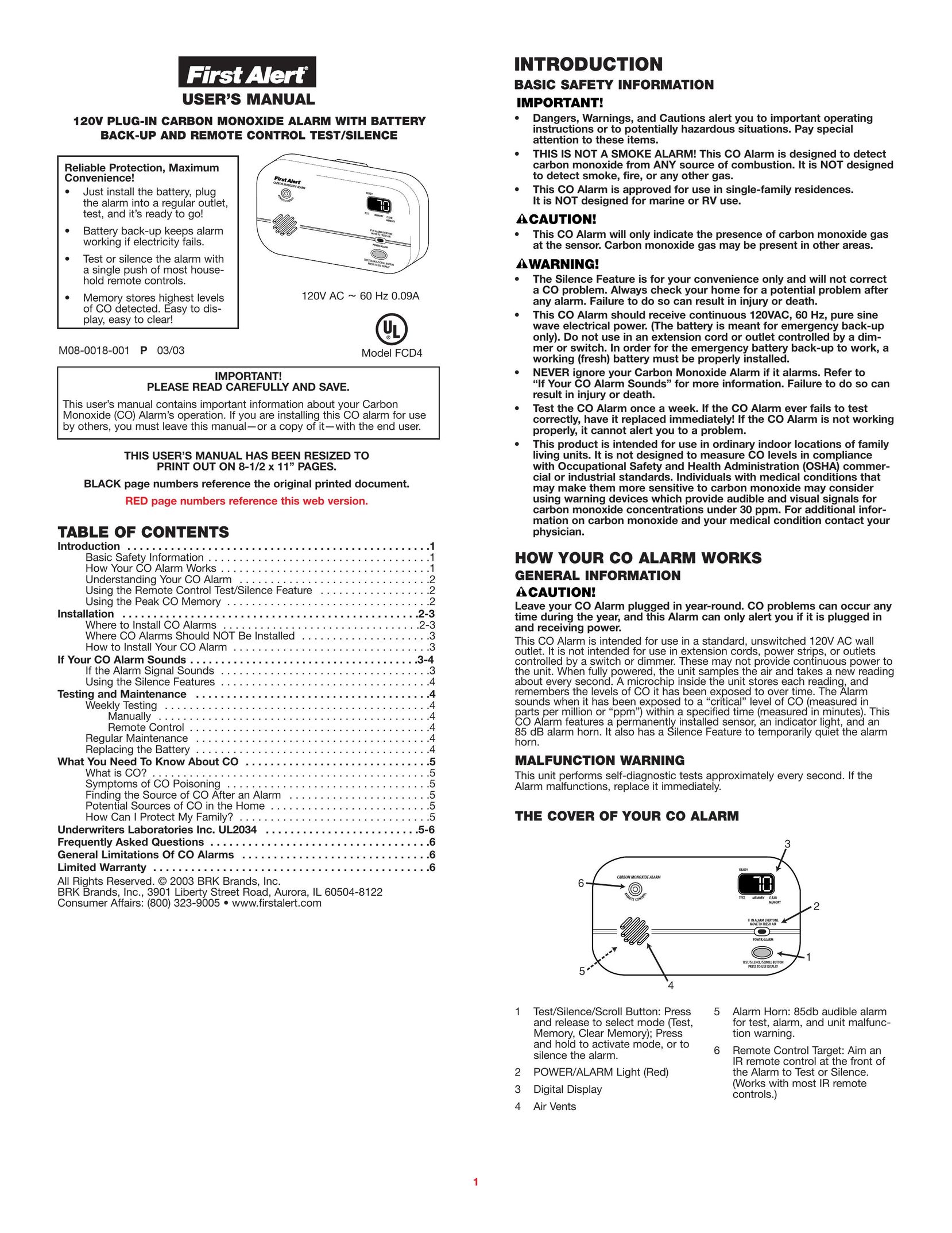 BRK electronic FCD4 Smoke Alarm User Manual
