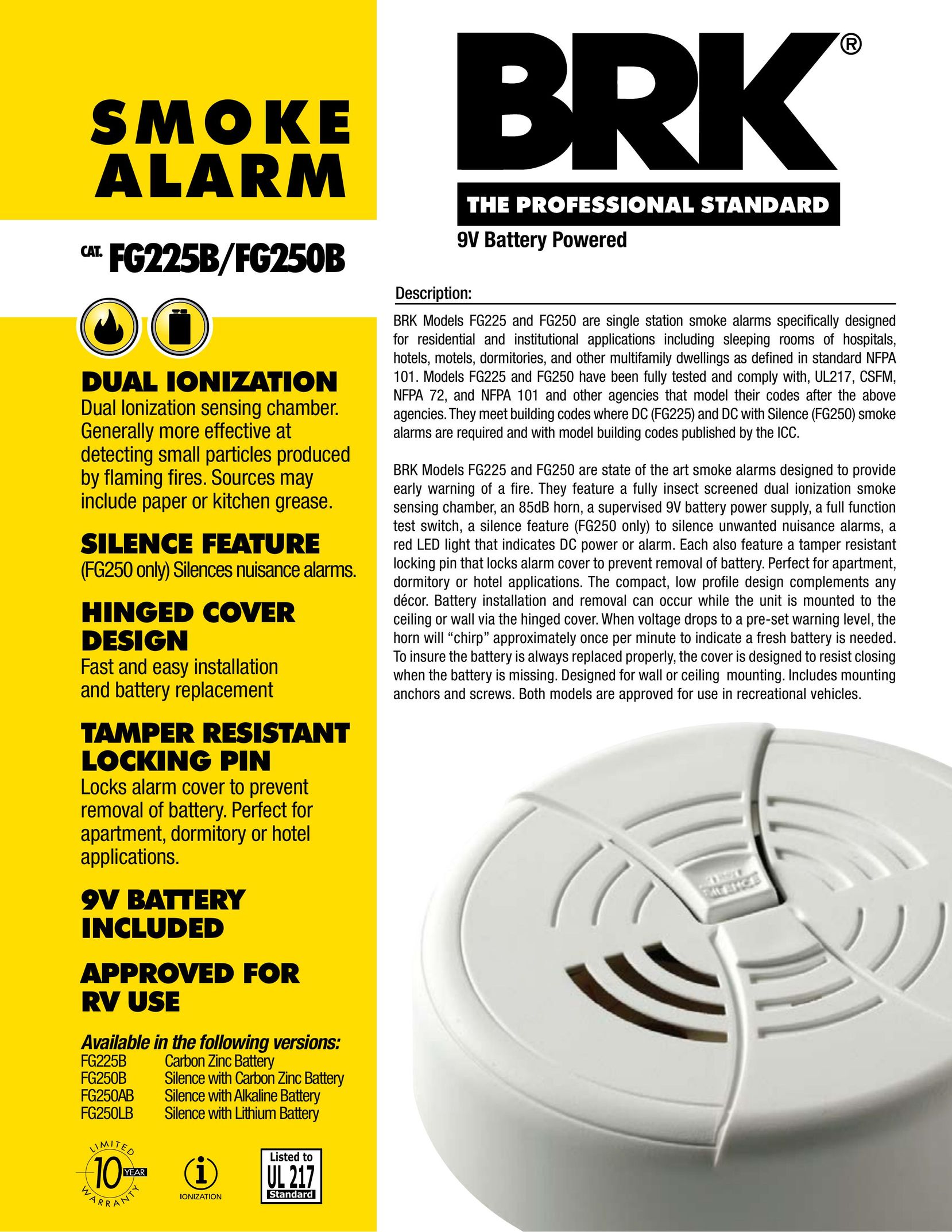 BRK electronic FG250B Smoke Alarm User Manual