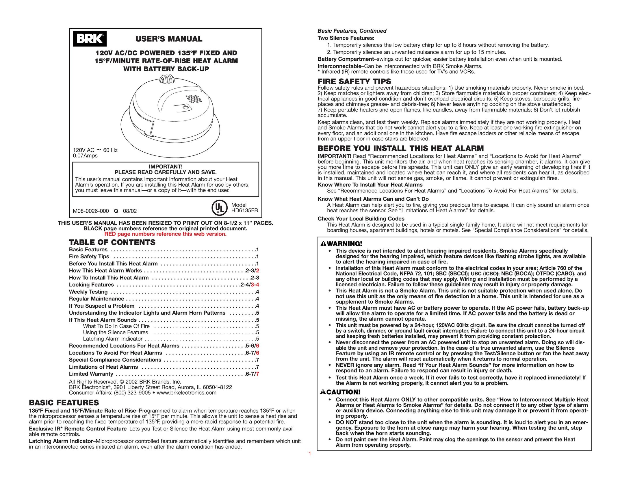 BRK electronic HD6135FB Smoke Alarm User Manual