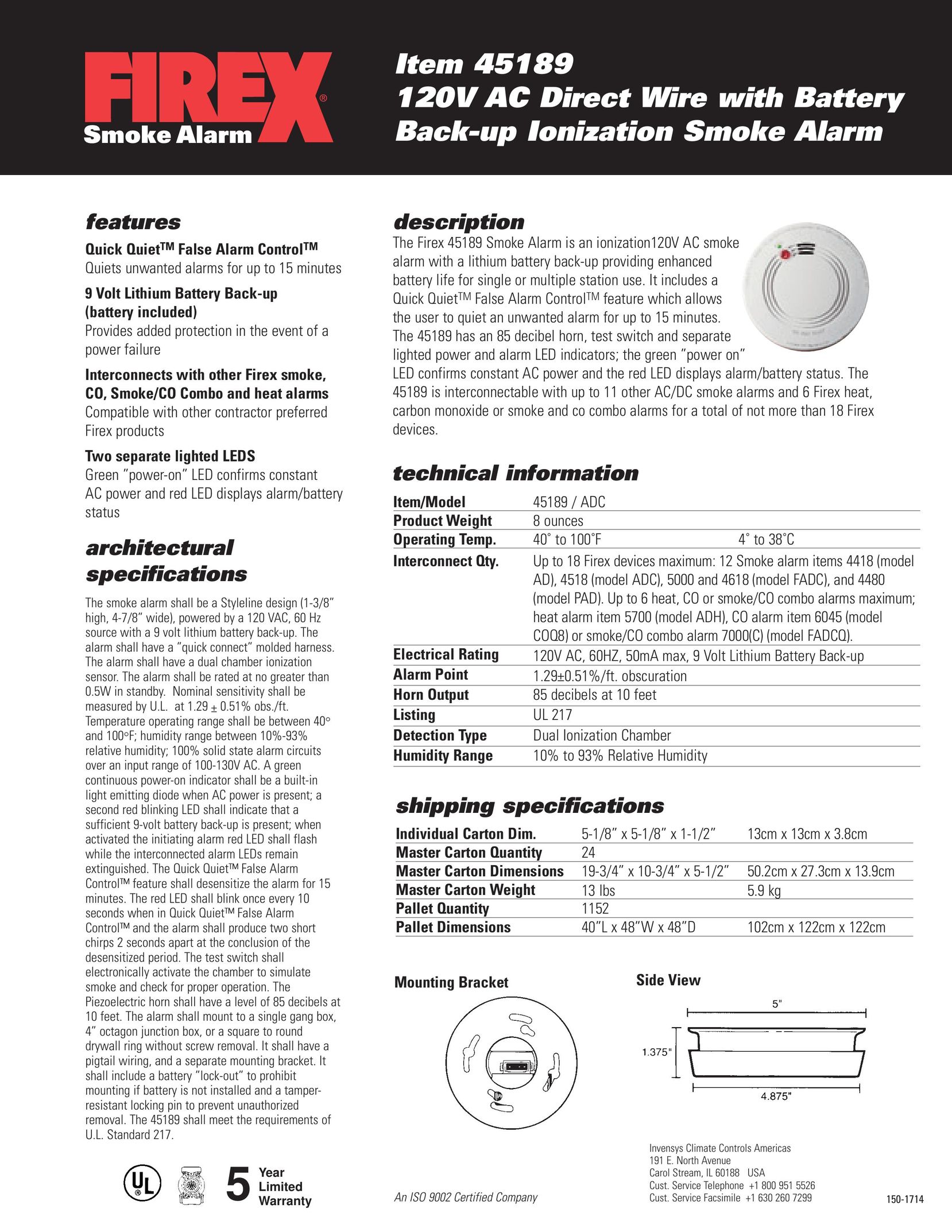 Firex 45189 Smoke Alarm User Manual