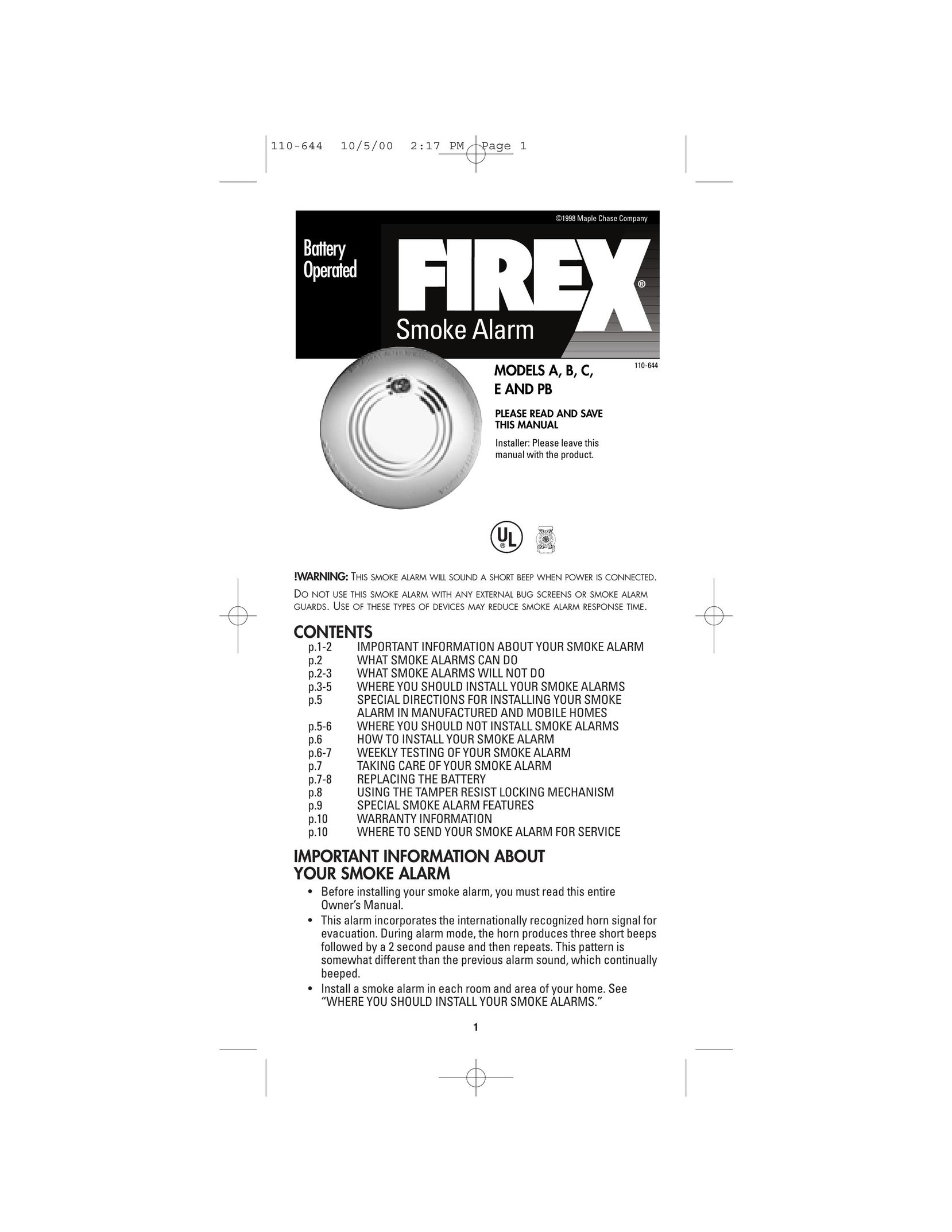 Firex A Smoke Alarm User Manual