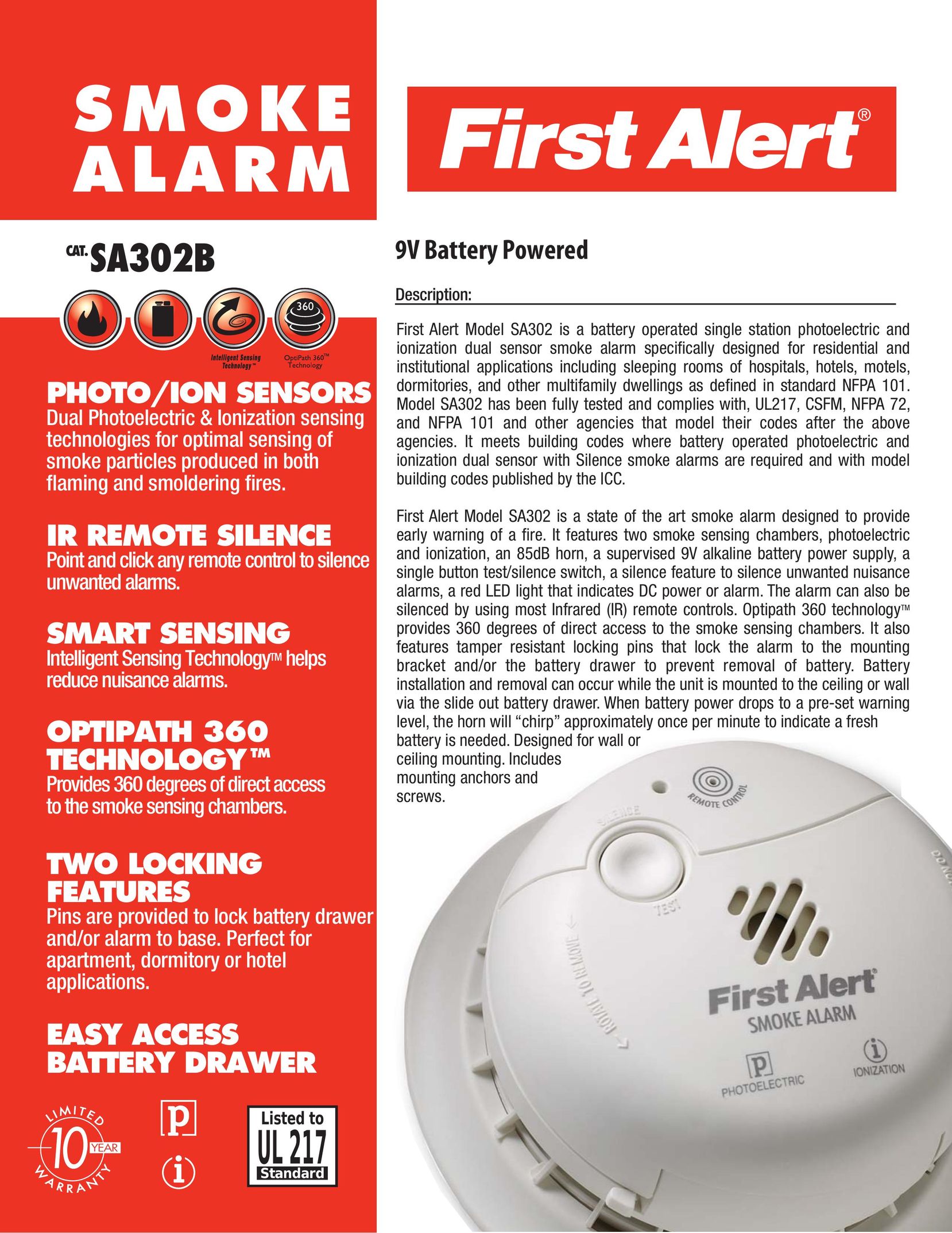 First Alert SA302B Smoke Alarm User Manual
