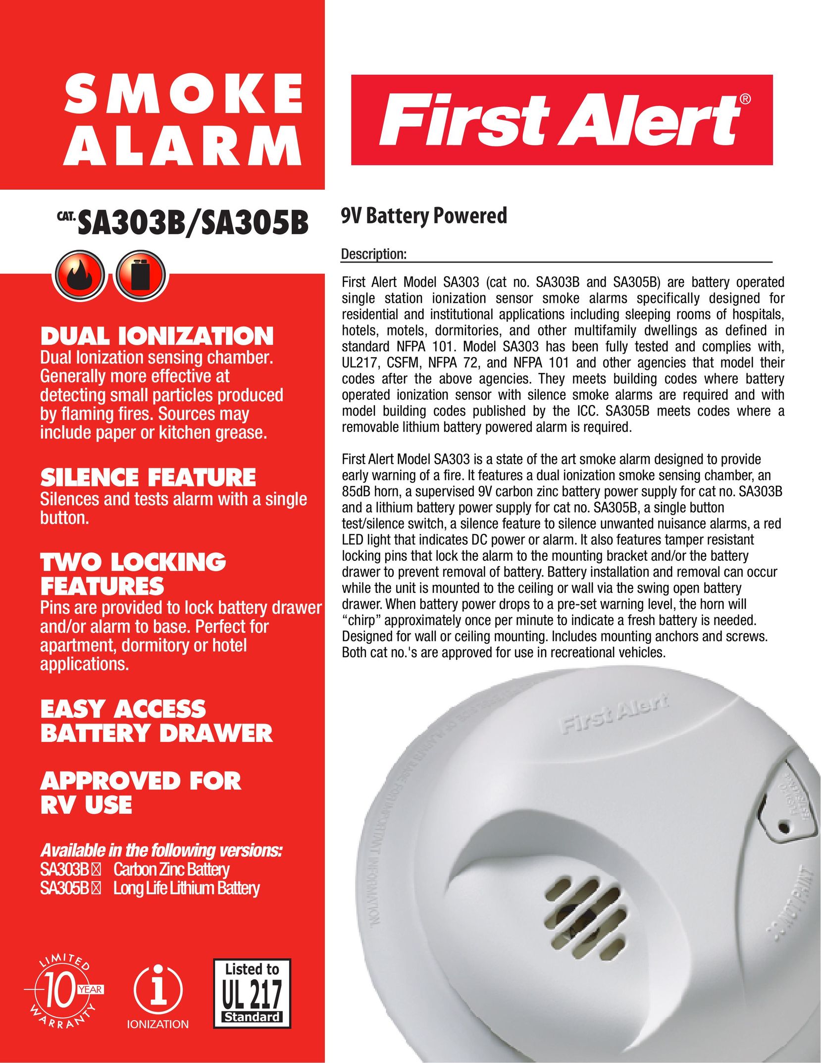 First Alert SA305B Smoke Alarm User Manual