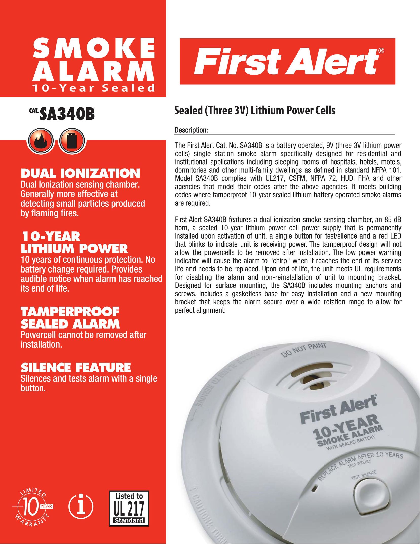 First Alert SA340B Smoke Alarm User Manual