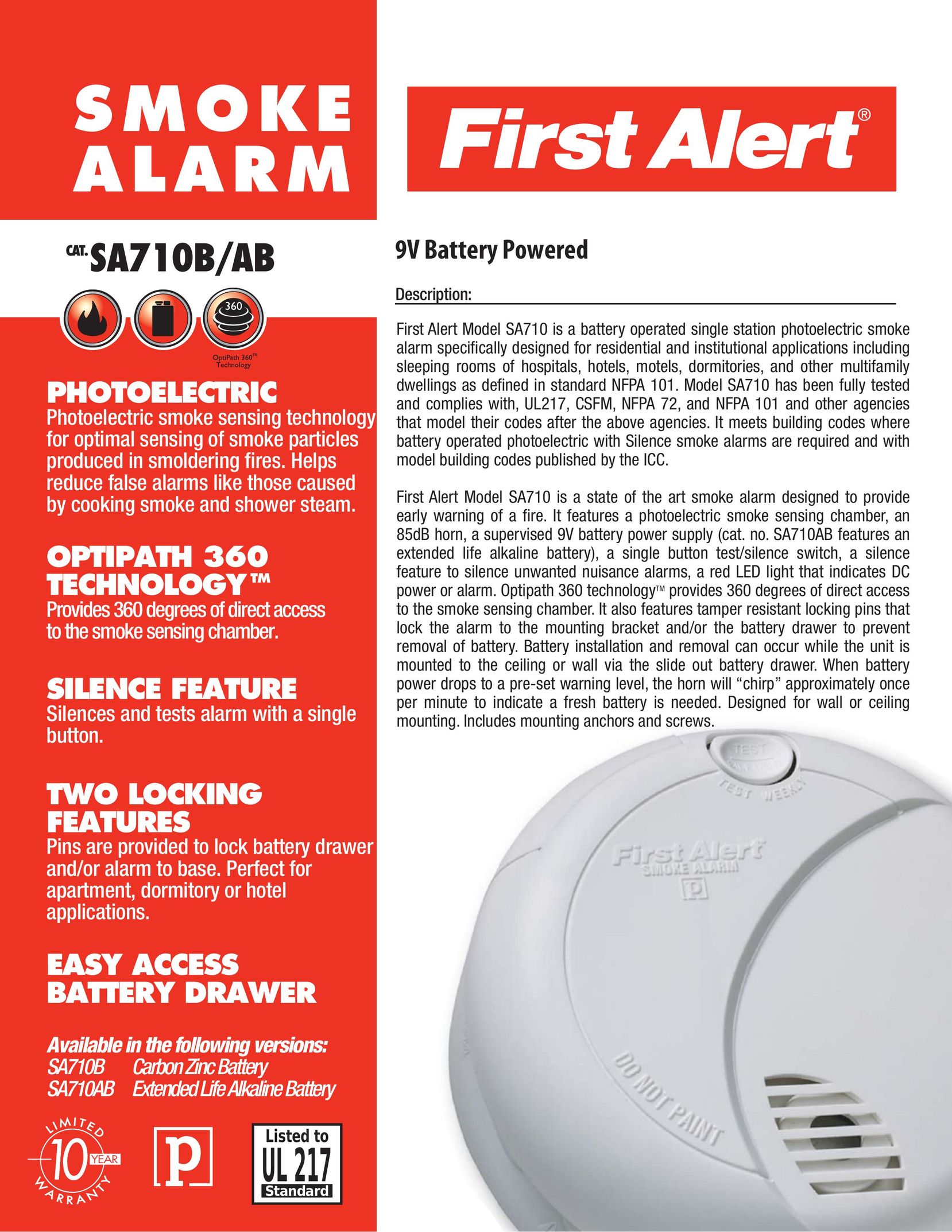 First Alert SA710B Smoke Alarm User Manual