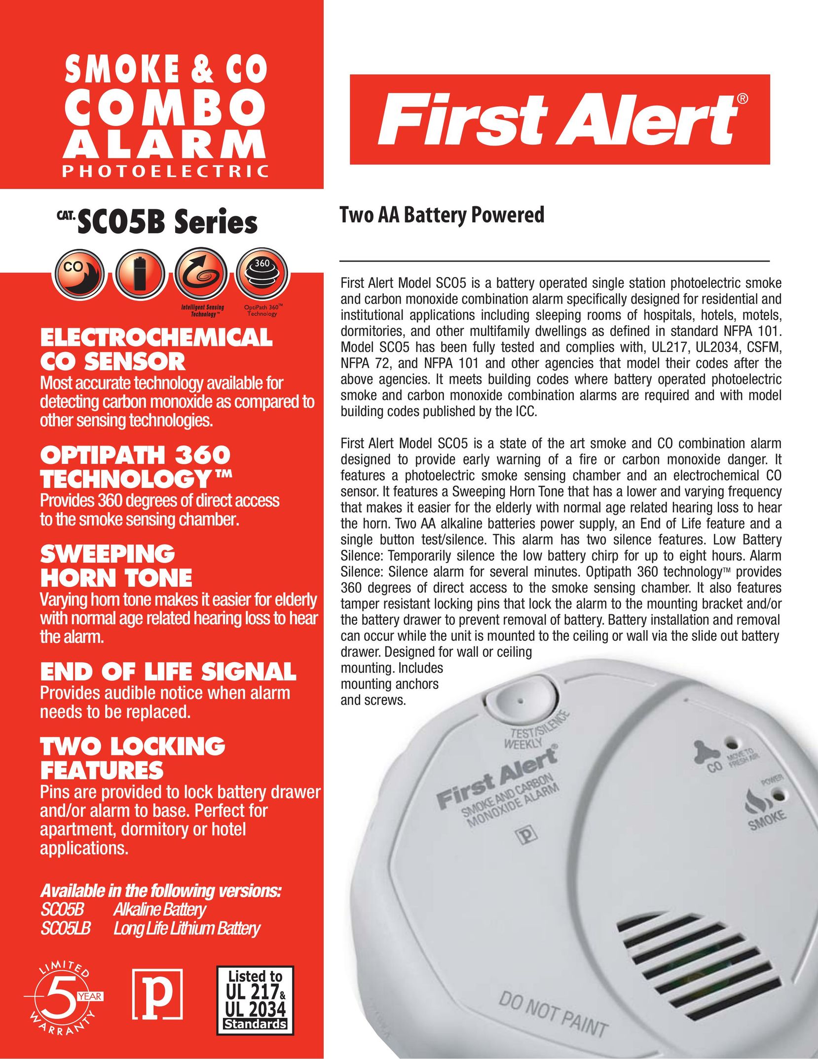 First Alert SCO5B Smoke Alarm User Manual