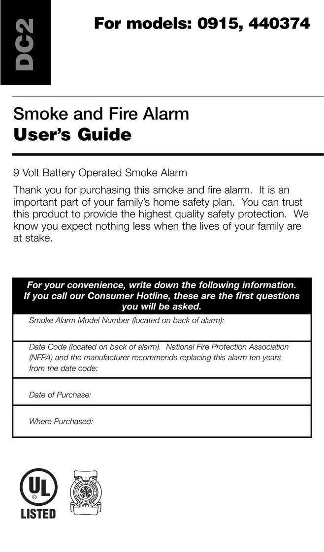 Kidde 0915 Smoke Alarm User Manual