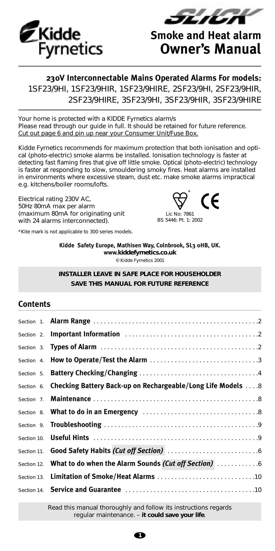Kidde 1SF23/9HI Smoke Alarm User Manual