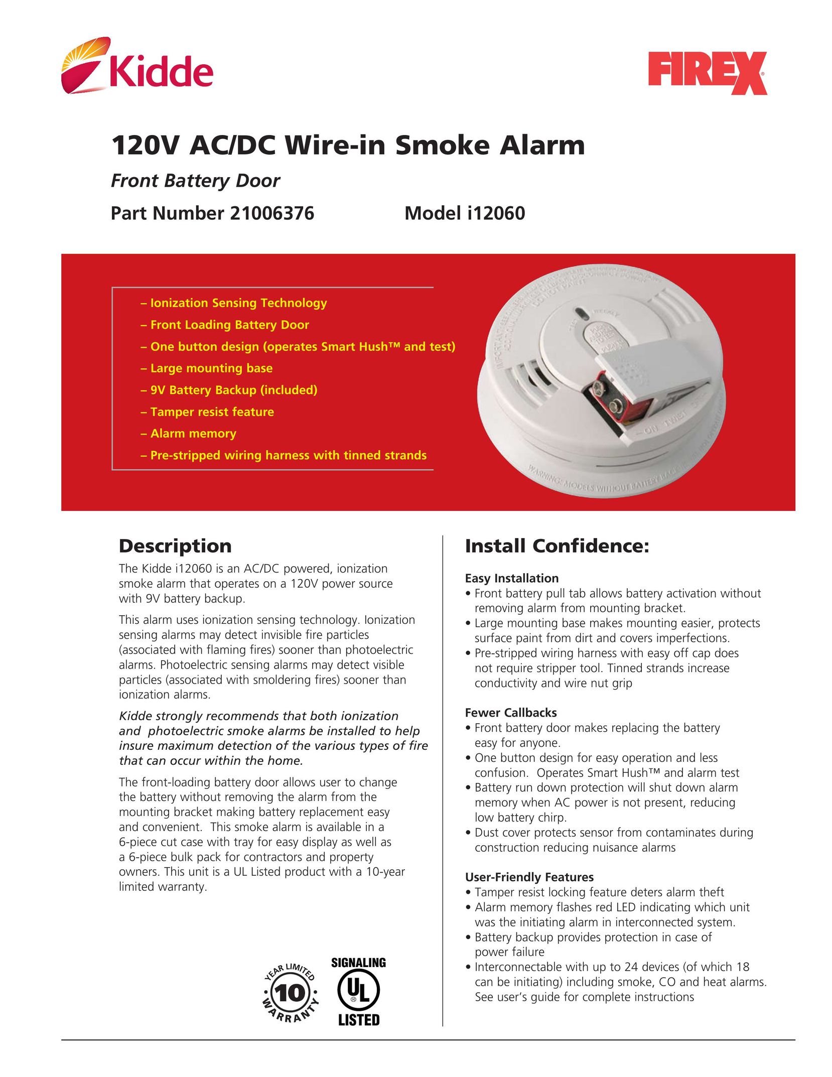 Kidde I12060 Smoke Alarm User Manual