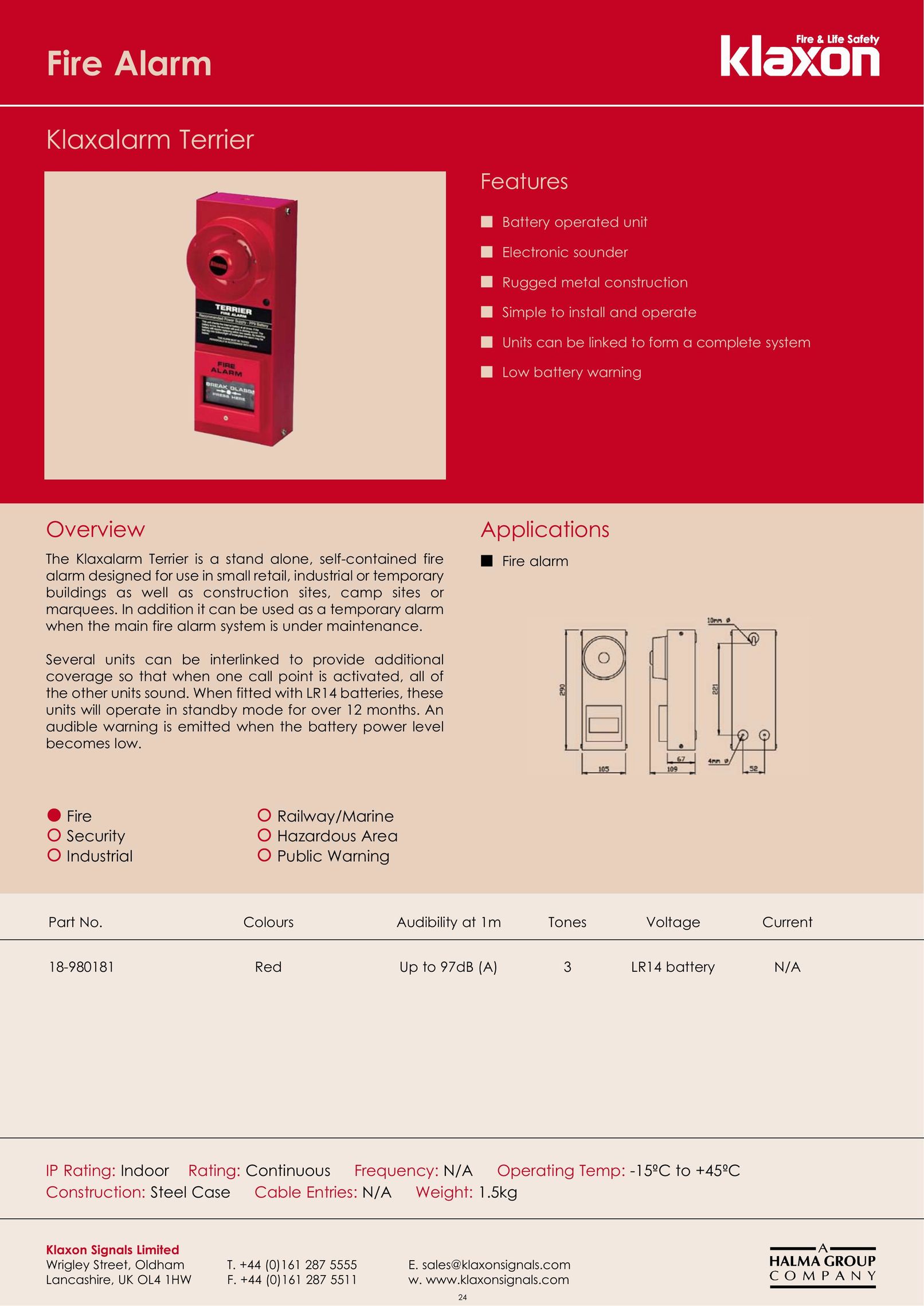 Klaxon Fire Alarm Smoke Alarm User Manual