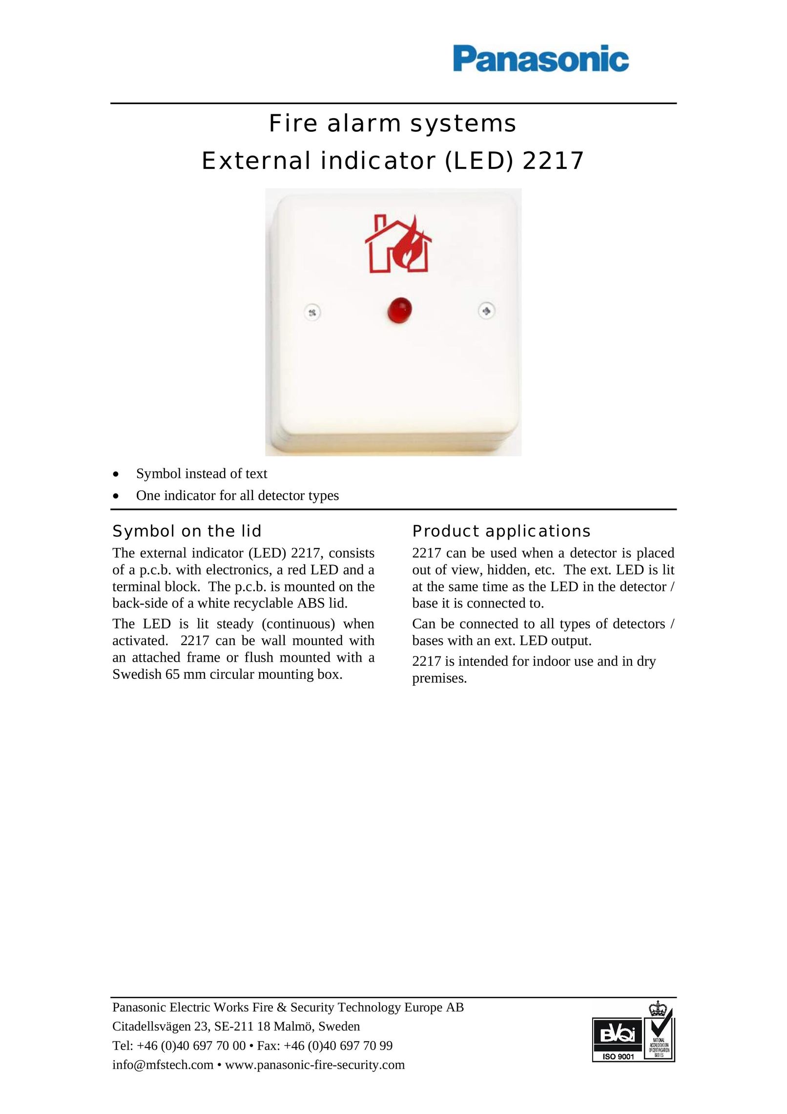 Panasonic 2217 Smoke Alarm User Manual