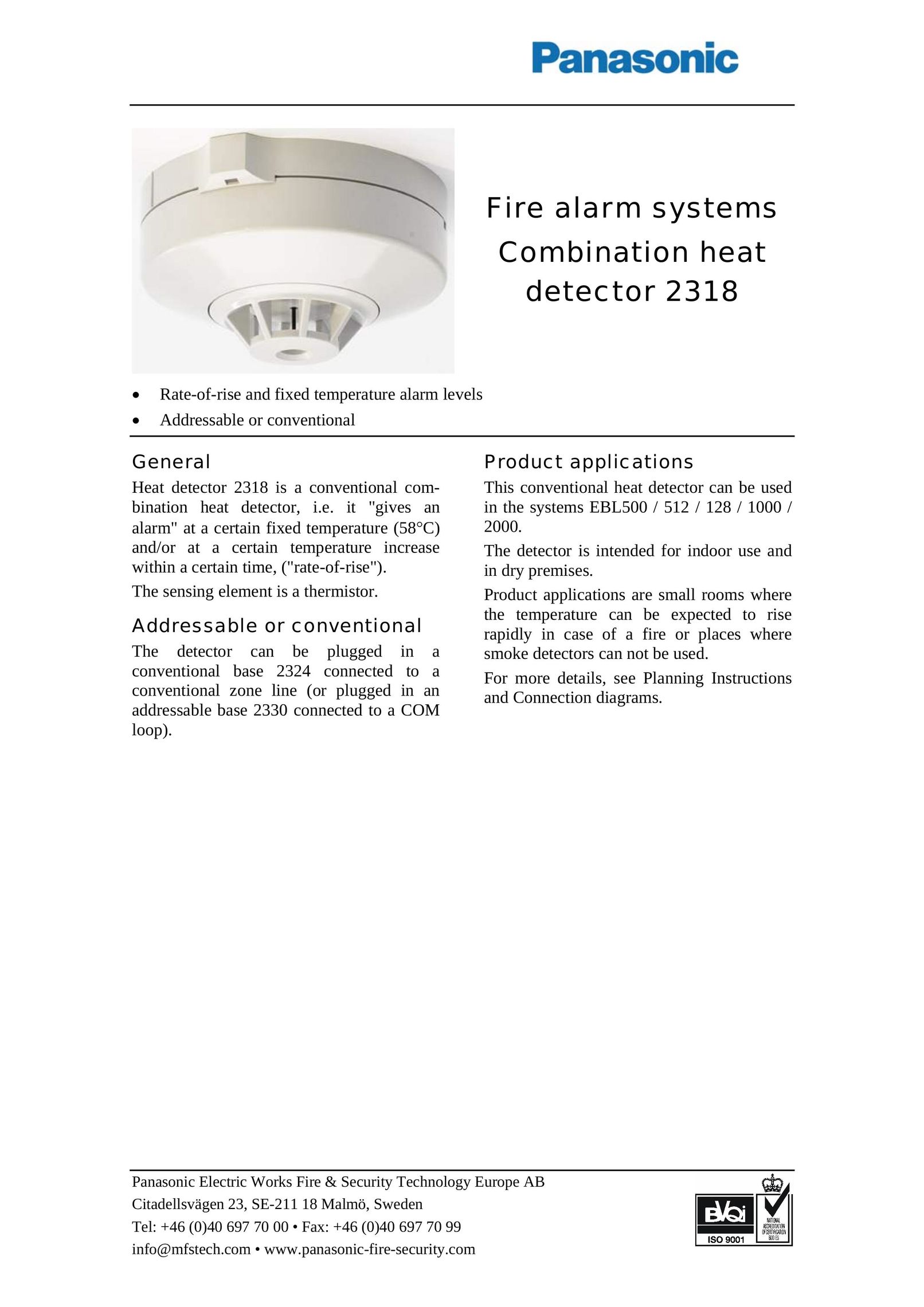 Panasonic 2318 Smoke Alarm User Manual