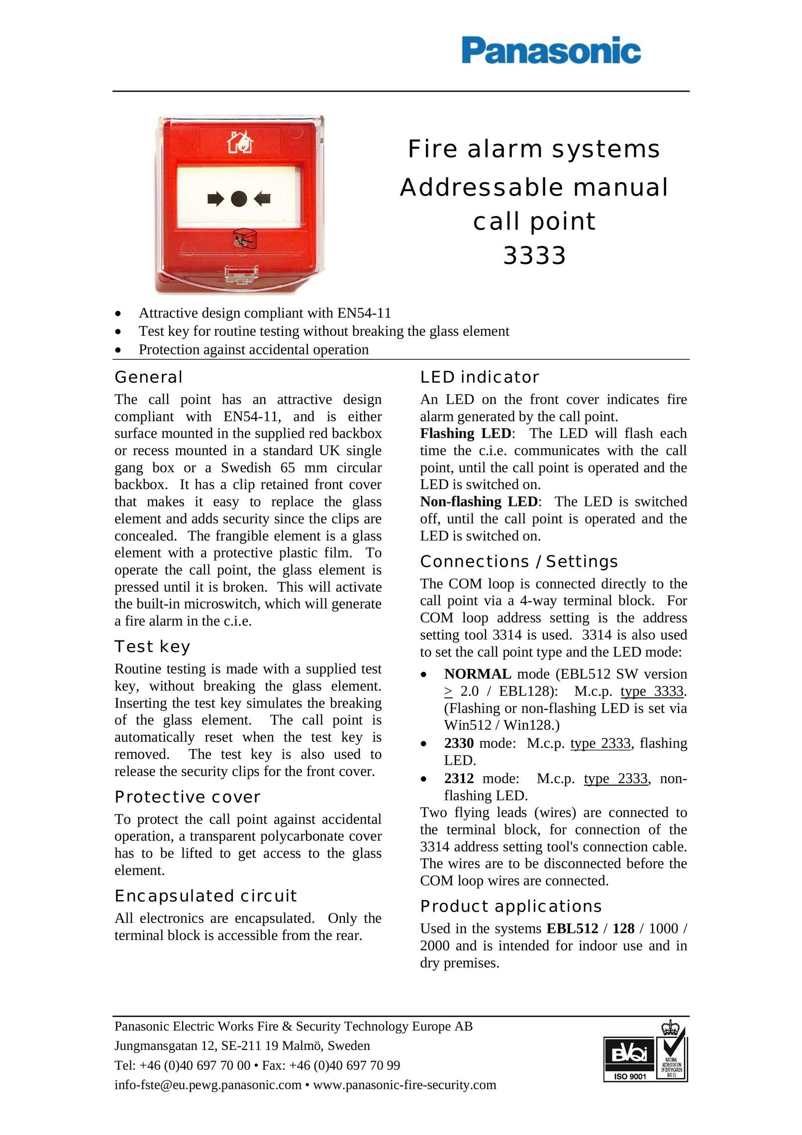 Panasonic 3333 Smoke Alarm User Manual