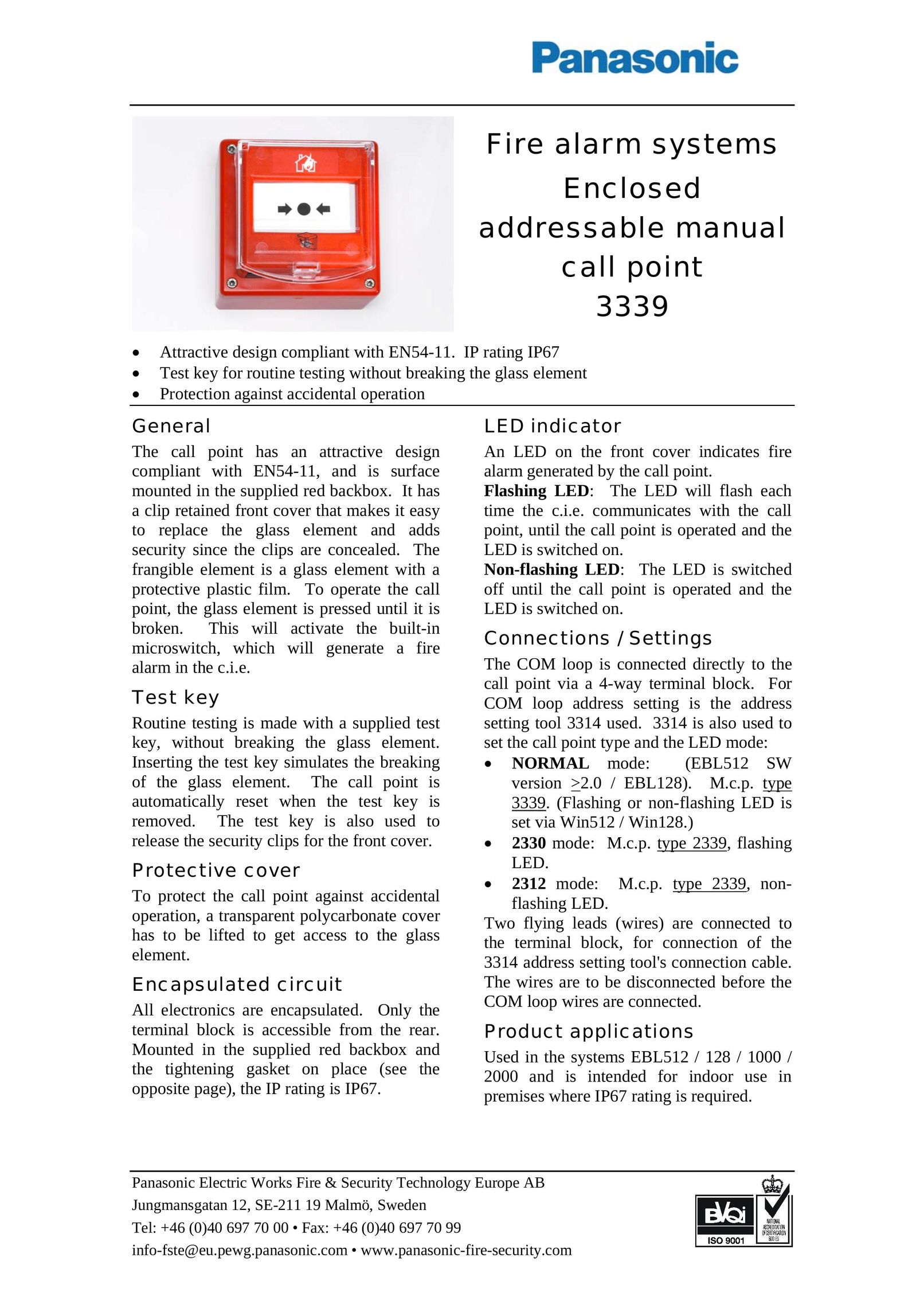 Panasonic 3339 Smoke Alarm User Manual