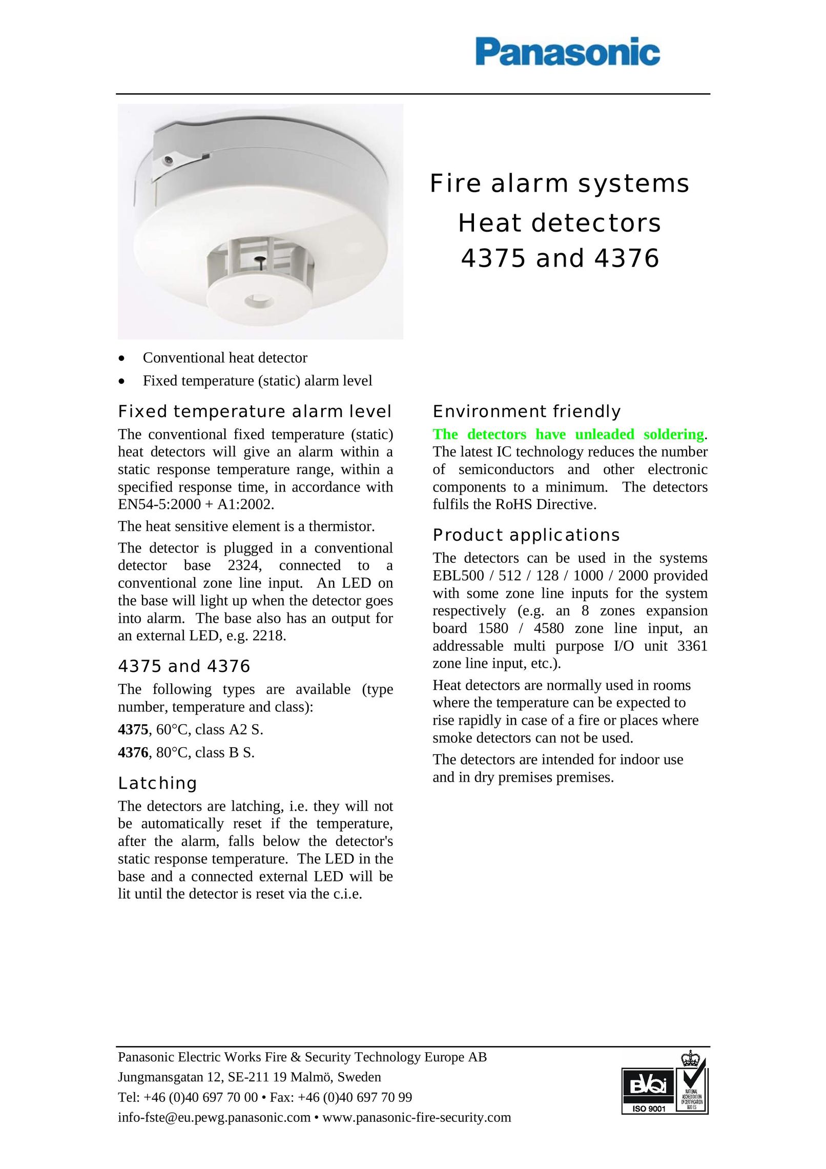 Panasonic 4376 Smoke Alarm User Manual
