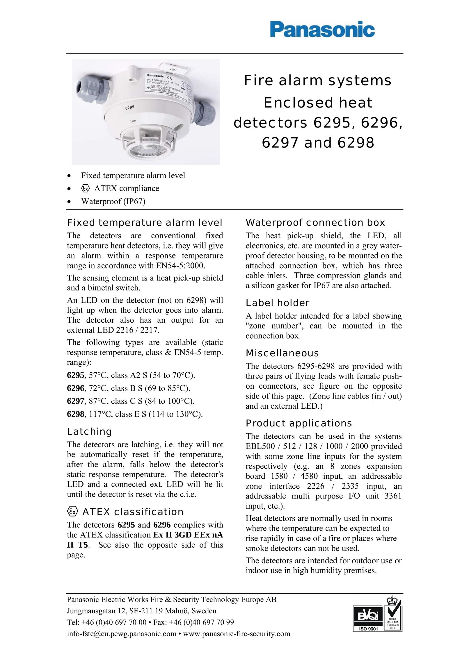 Panasonic 6296 Smoke Alarm User Manual
