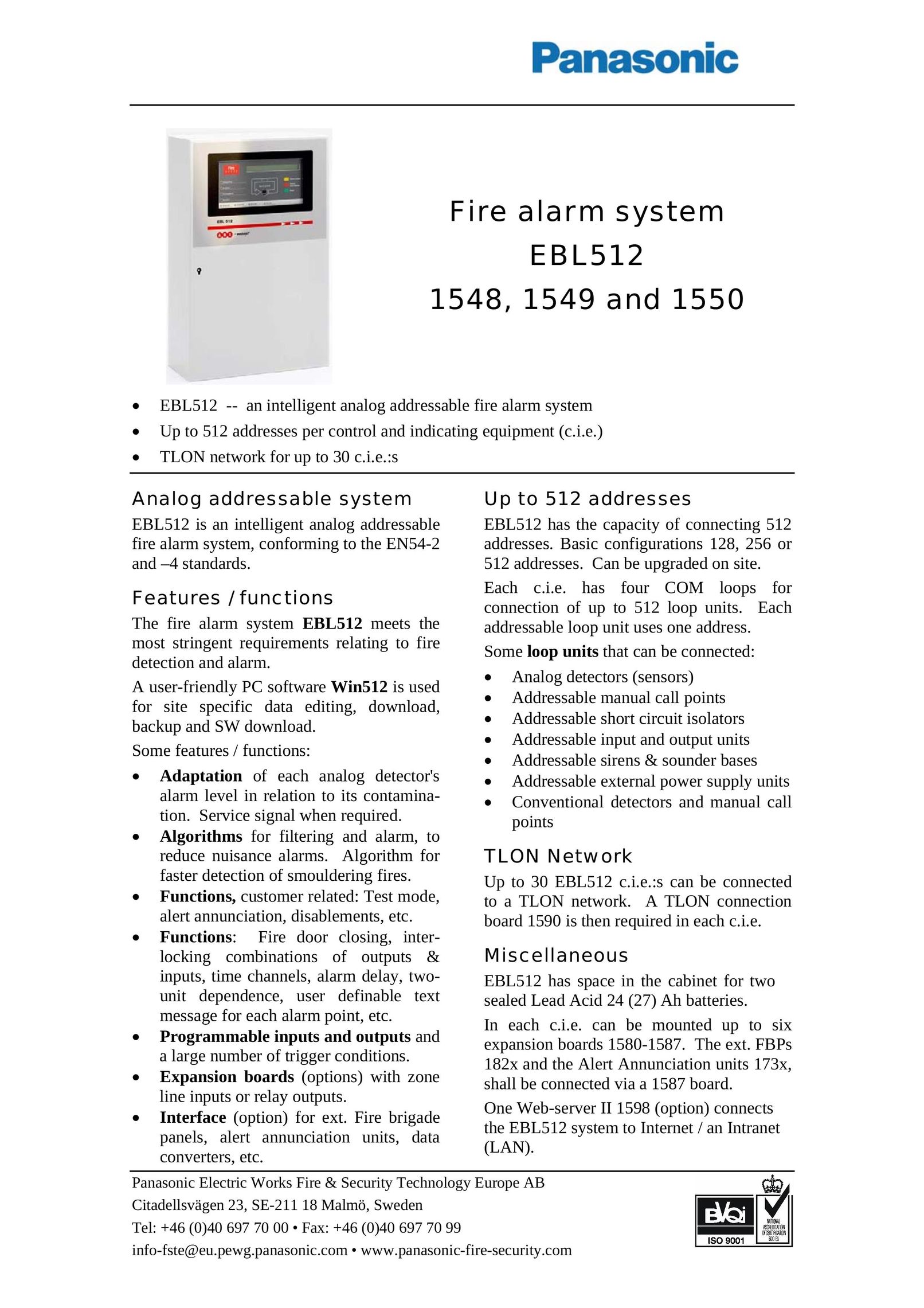 Panasonic EBL512 Smoke Alarm User Manual