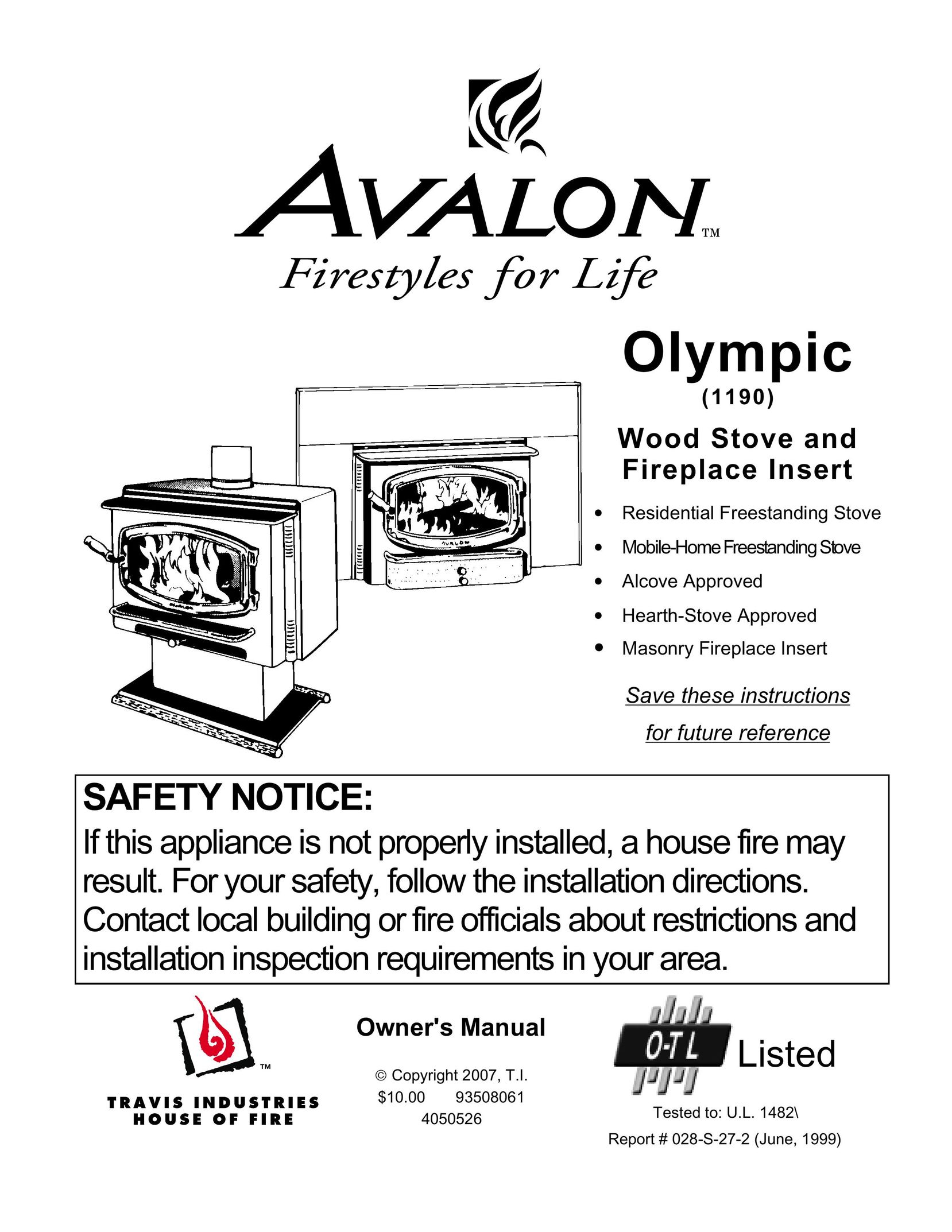 Avalon Stoves 1190 Stove User Manual