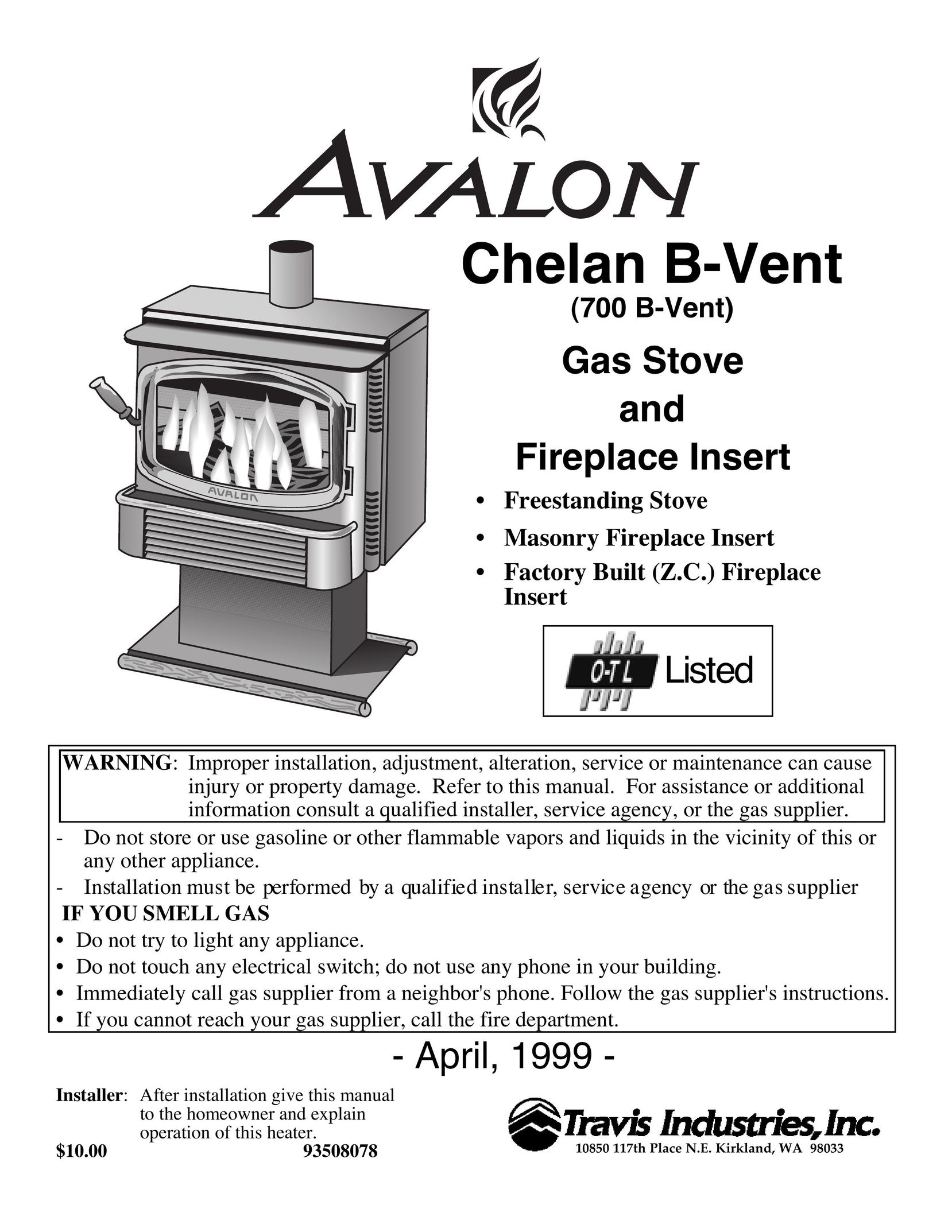 Avalon Stoves 700 B-VENT Stove User Manual