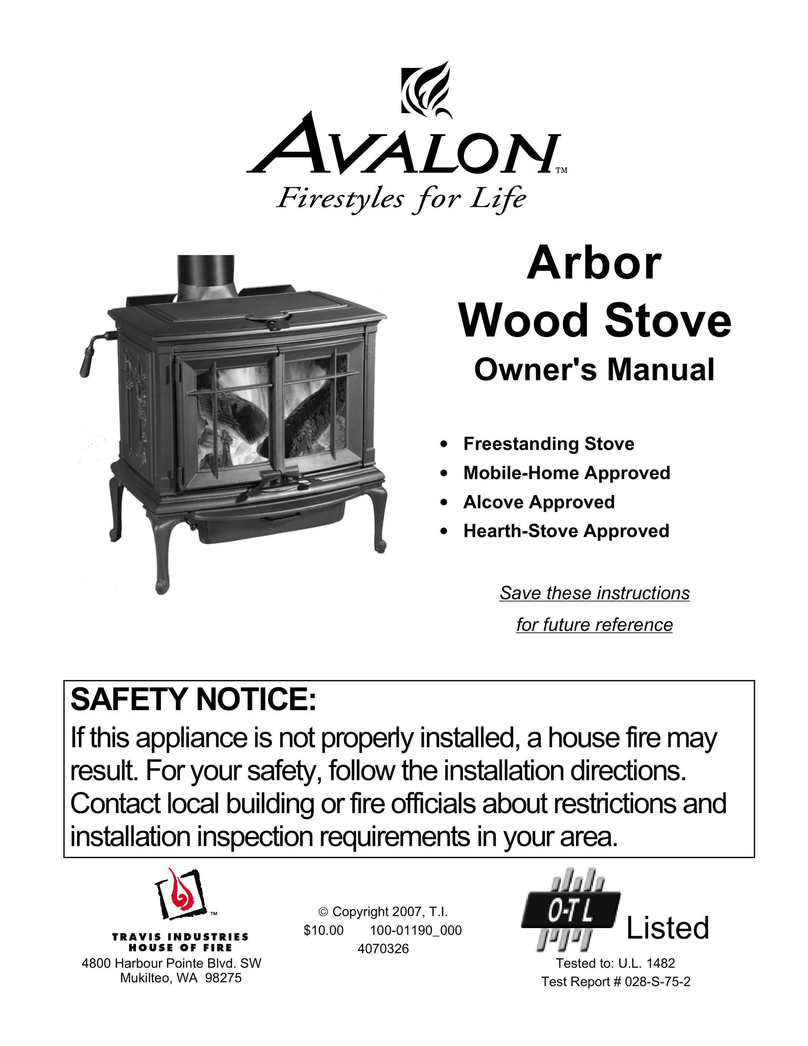 Avalon Stoves Arbor Stove User Manual
