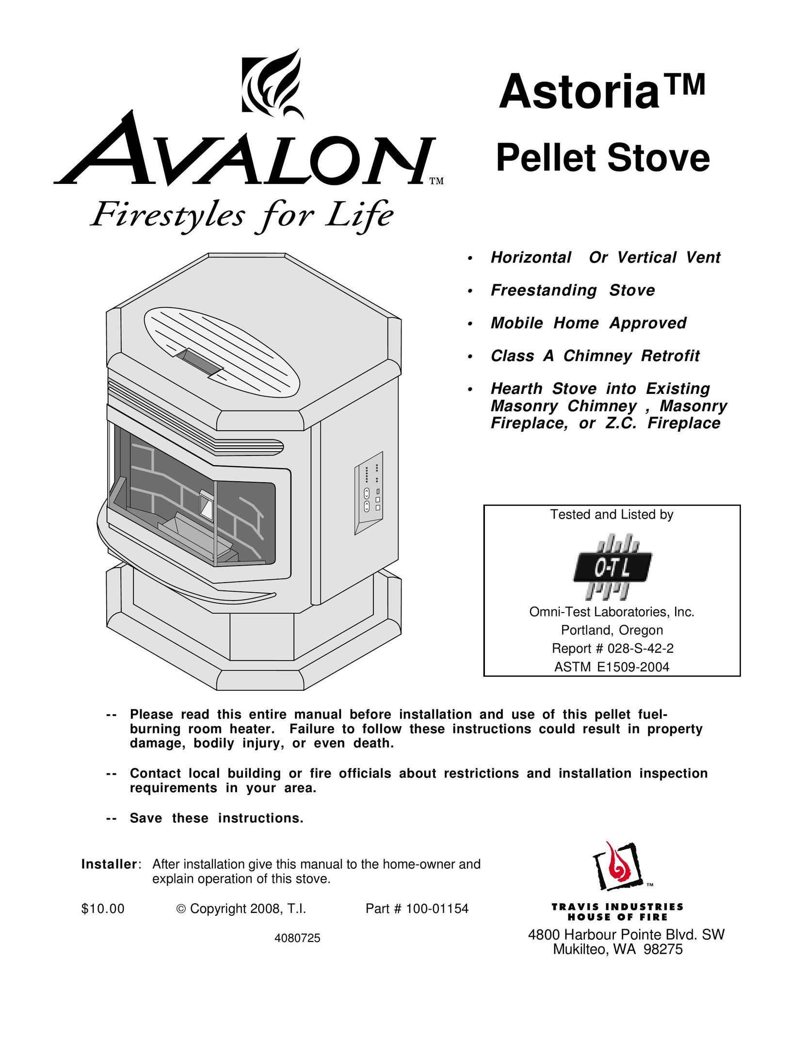 Avalon Stoves Stove Stove User Manual