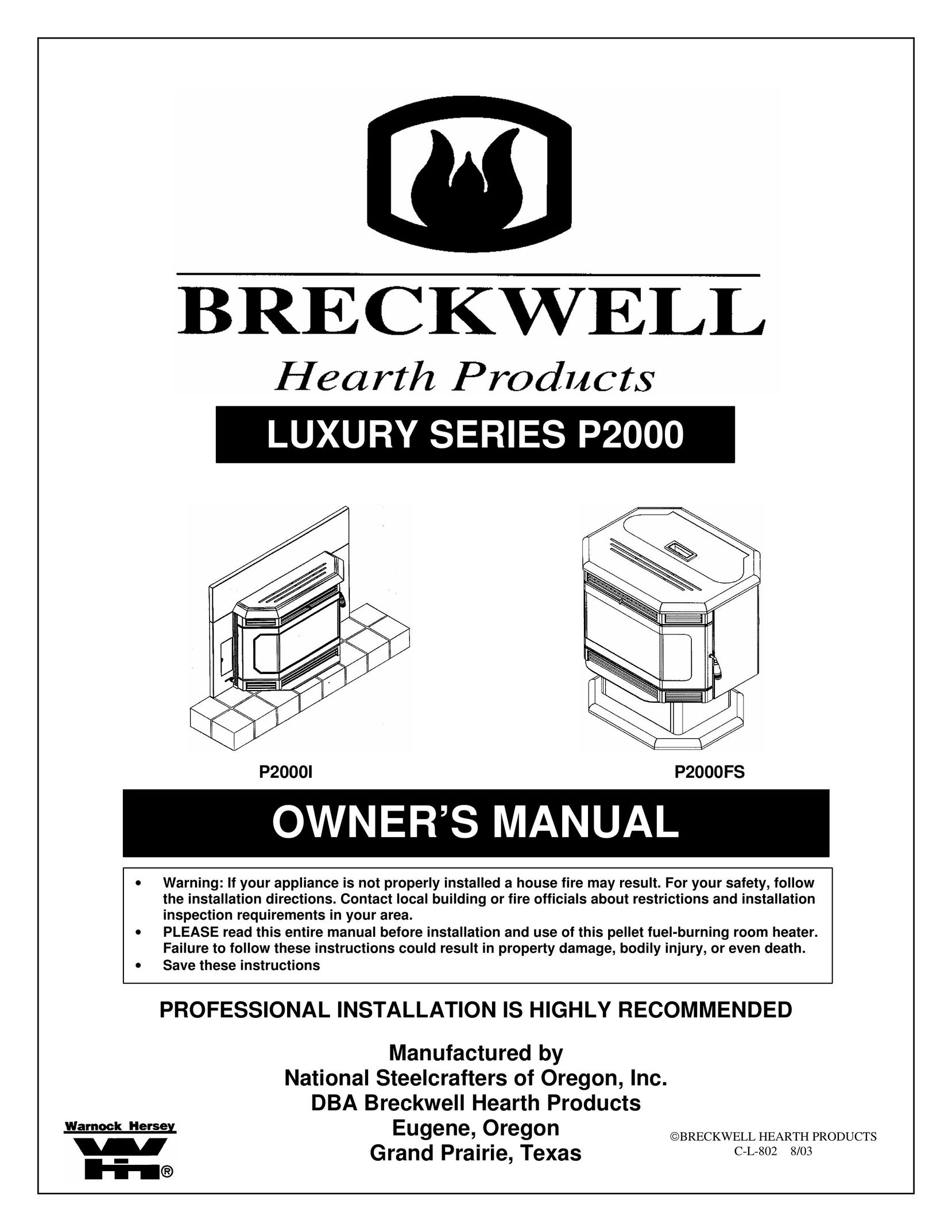 Breckwell P2000 Stove User Manual