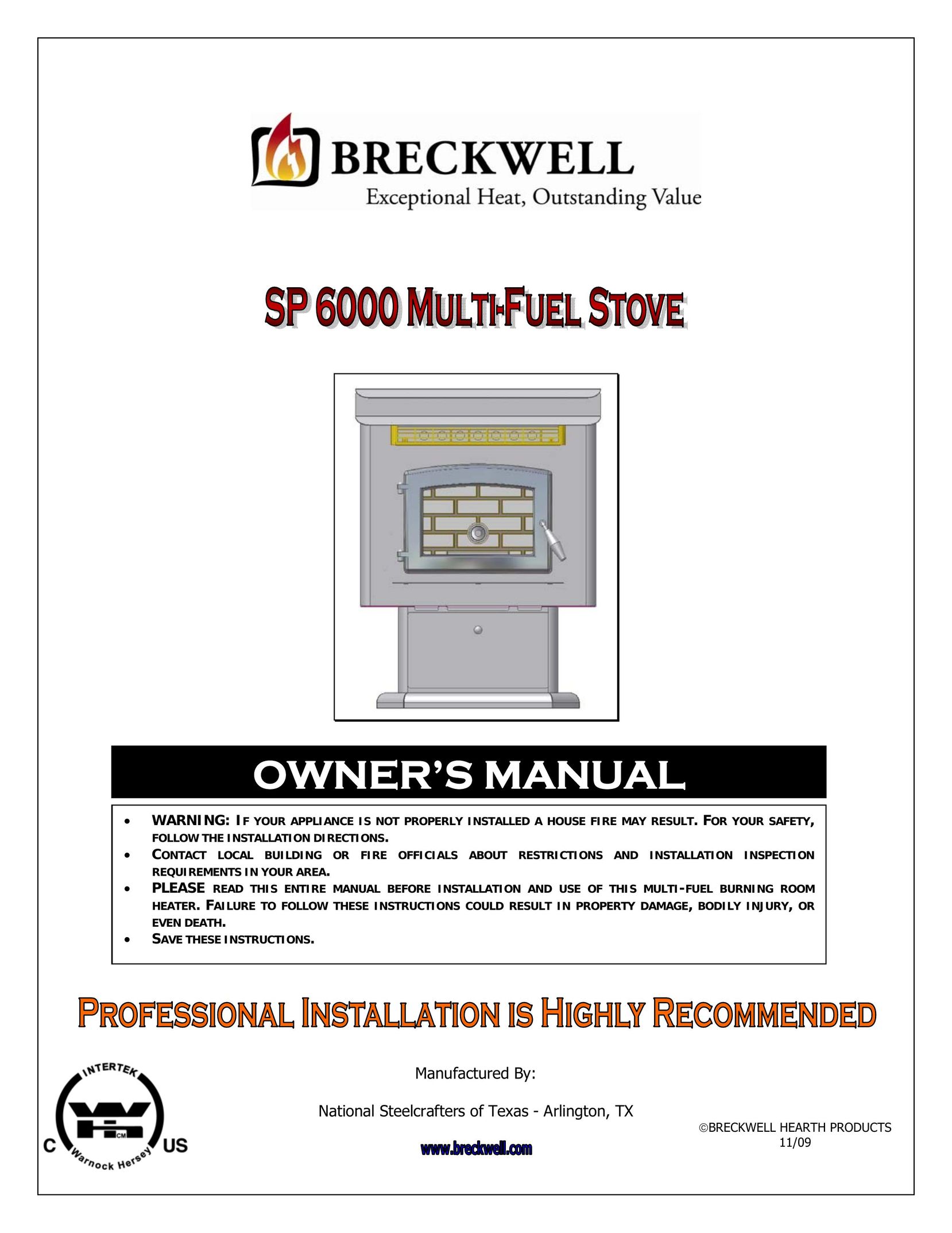 Breckwell SP 6000 Stove User Manual