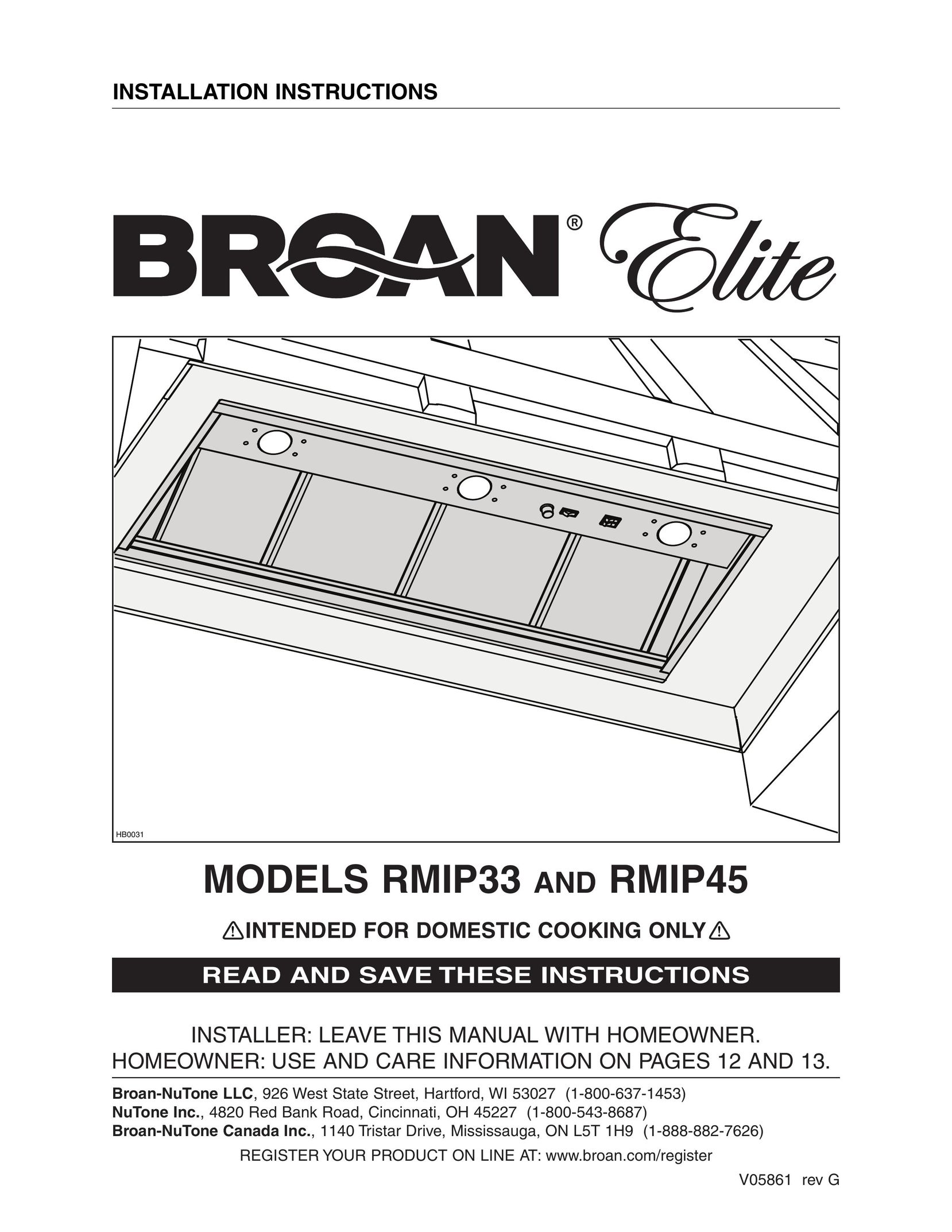 Broan RMIP45 Stove User Manual