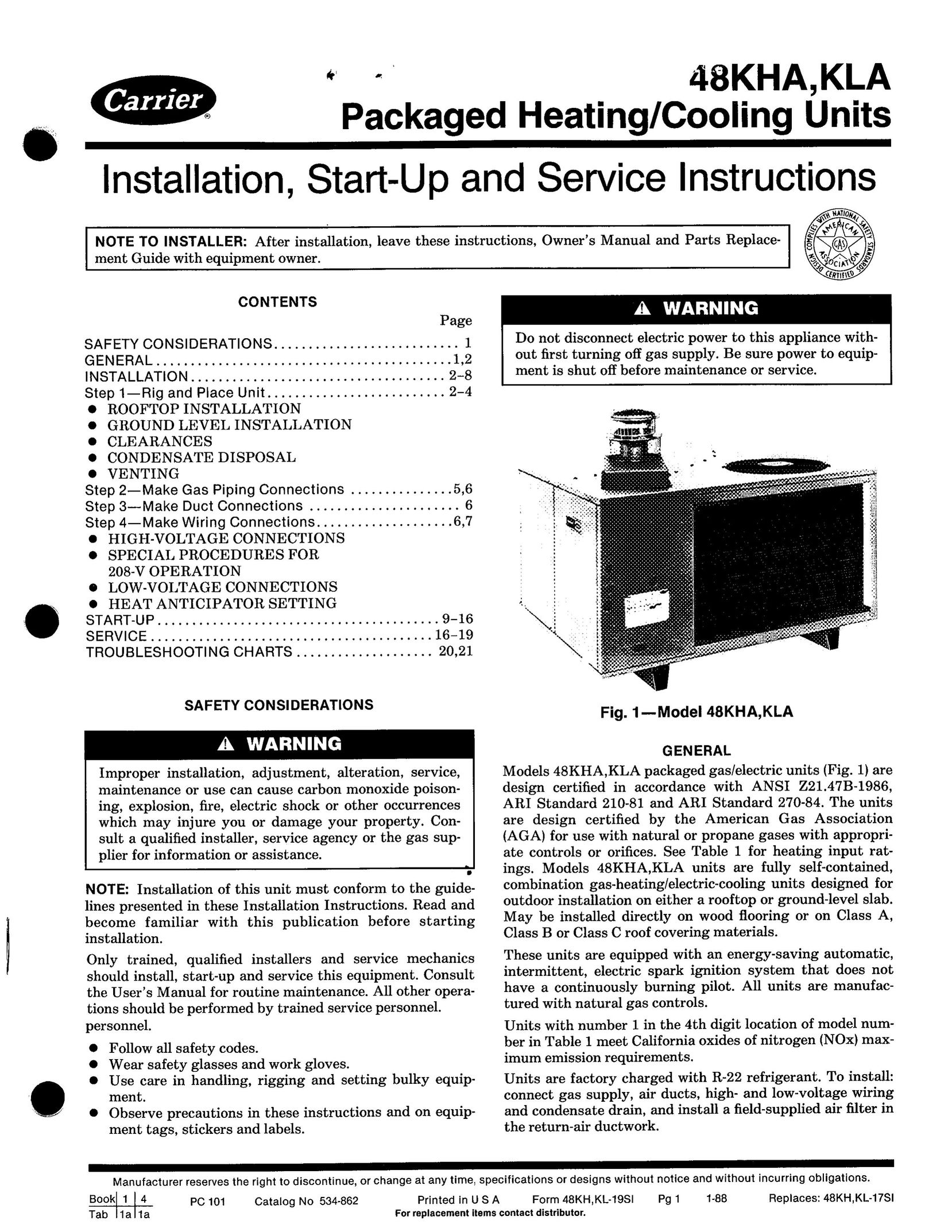 Carrier 48KHA Stove User Manual