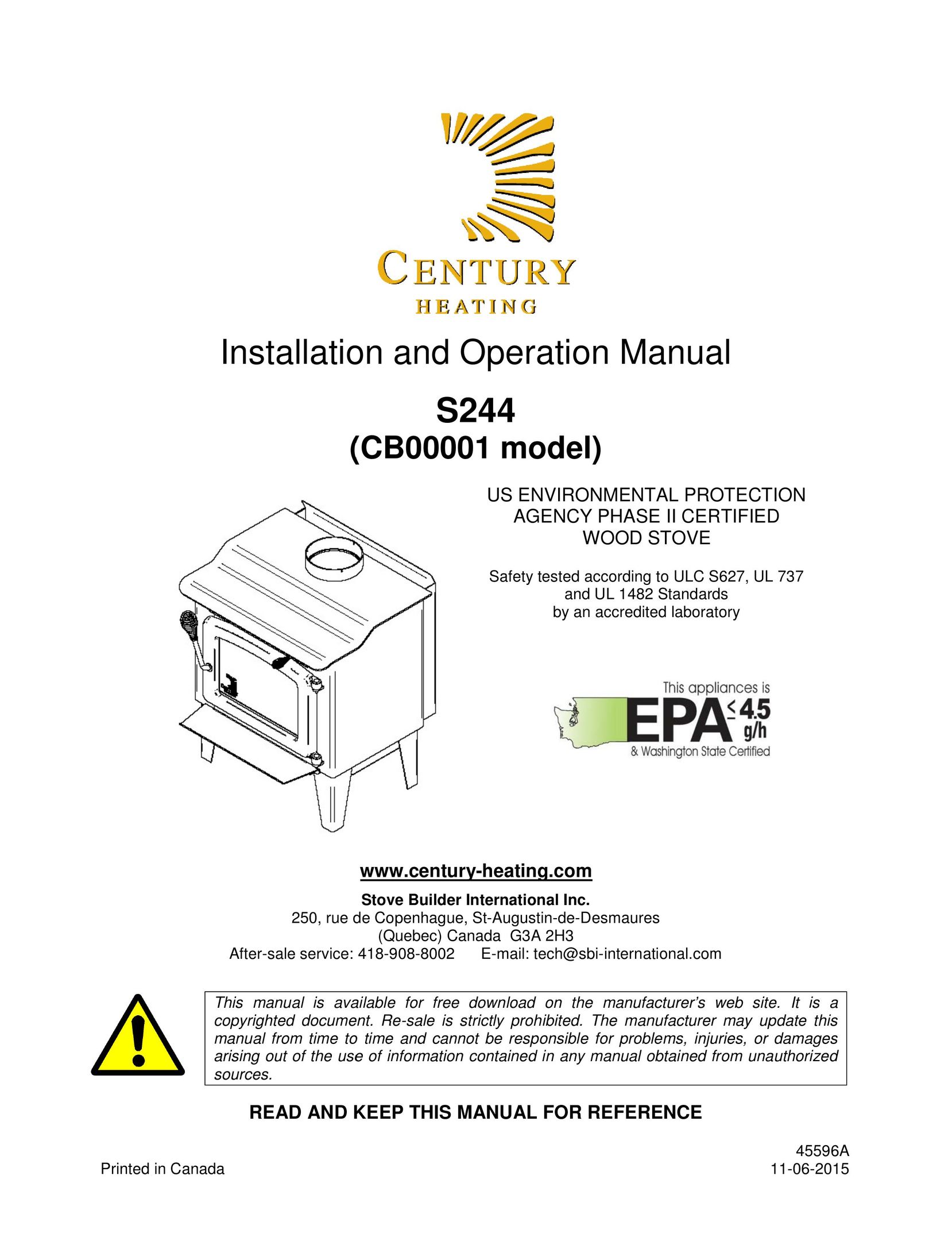 Century CB00001 Stove User Manual